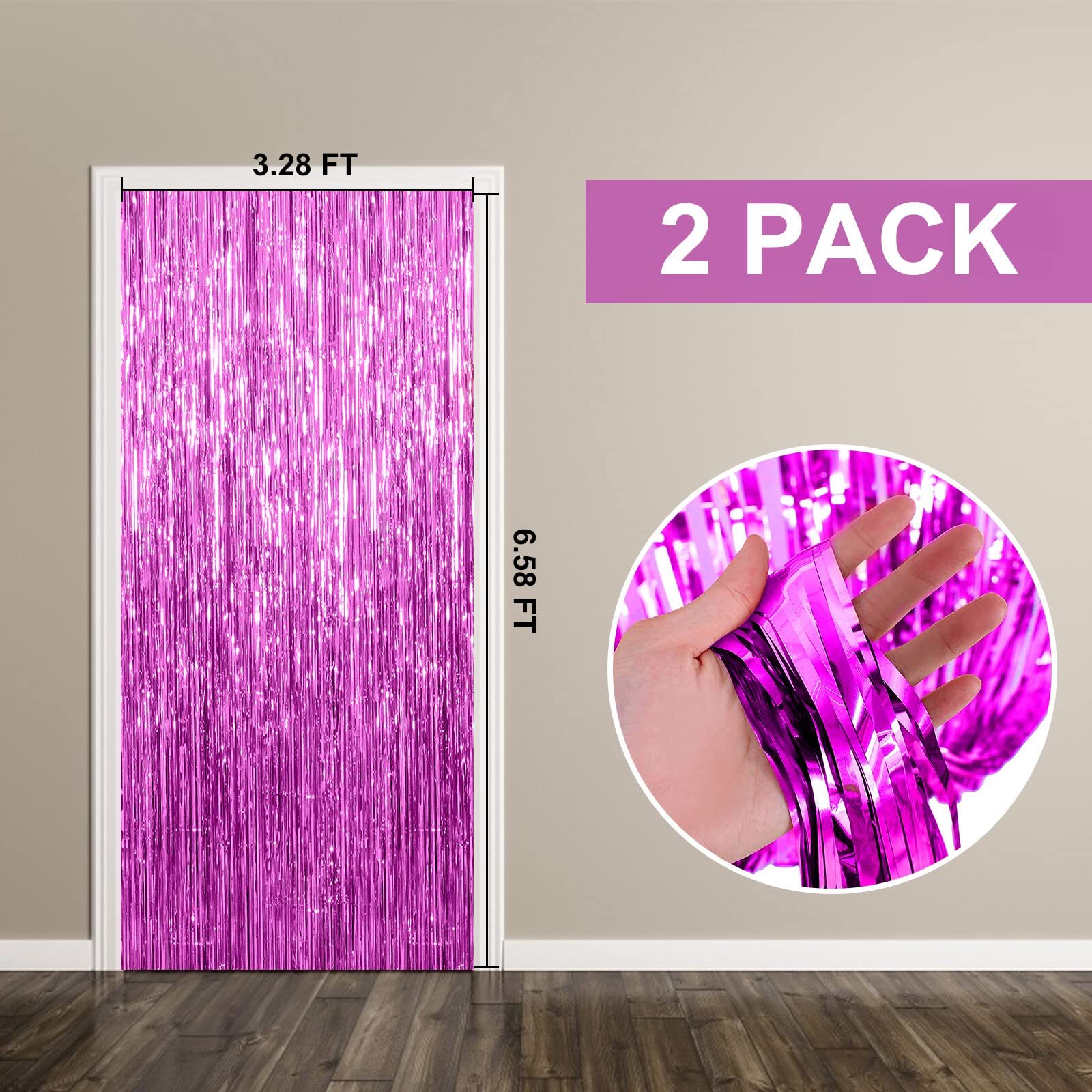 2 Pack Pink Fringe Streamers Party Decor Foil Curtain Backdrop Birthday Decor