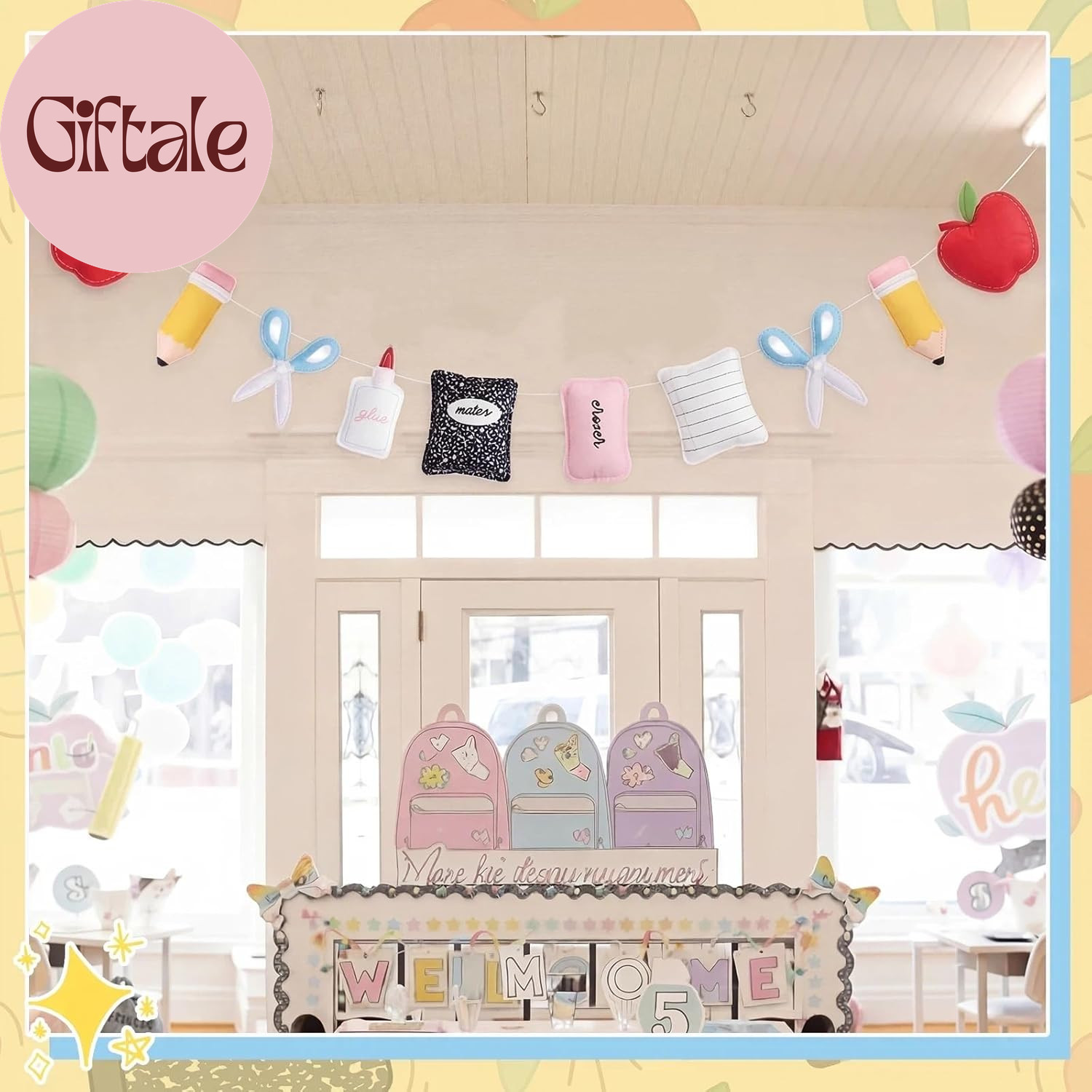 Apple Composition Notebooks Pencil Garland Felt Banner for Back to School Decora