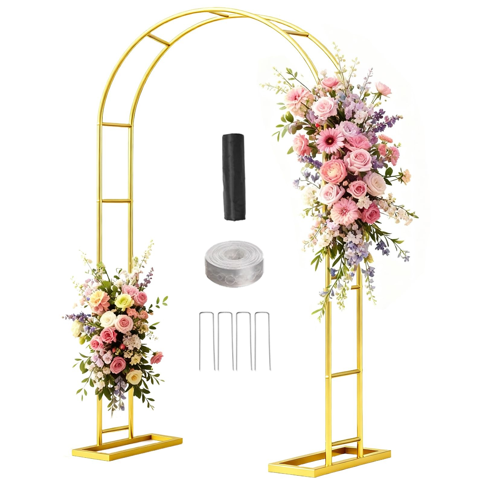 7.2FT Metal Wedding Arch Stand Gold Square Arched Backdrop Frame Metal Pergol…