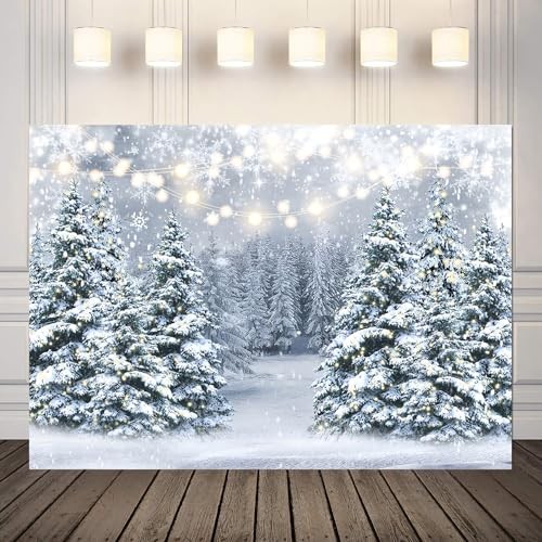 Winter Snow Scenery Backdrop Glitter Winter Forest Photography Backdrop 7X5ft
