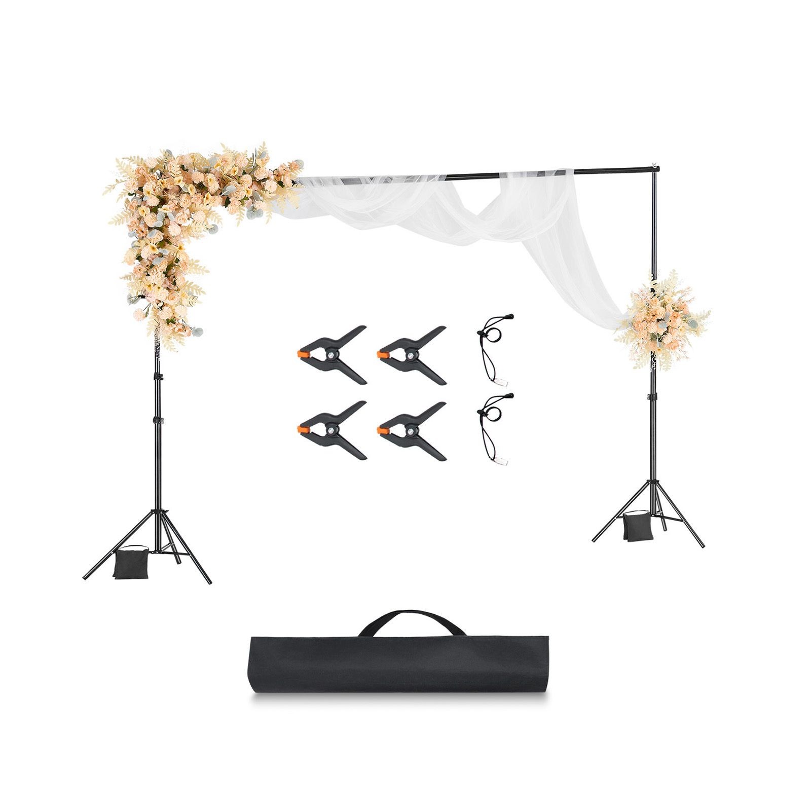 10x10ft Adjustable Backdrop Stand with 4 Crossbars, Heavy Duty Steel Frame