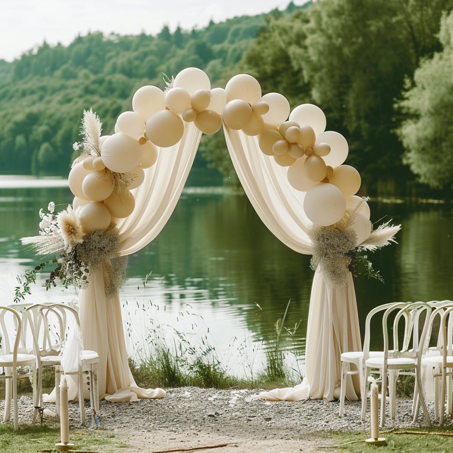 Wedding Arch Draping Fabric 2 Panels 28.7″ x 20FT Champagne Drapes Sheer Fabr…