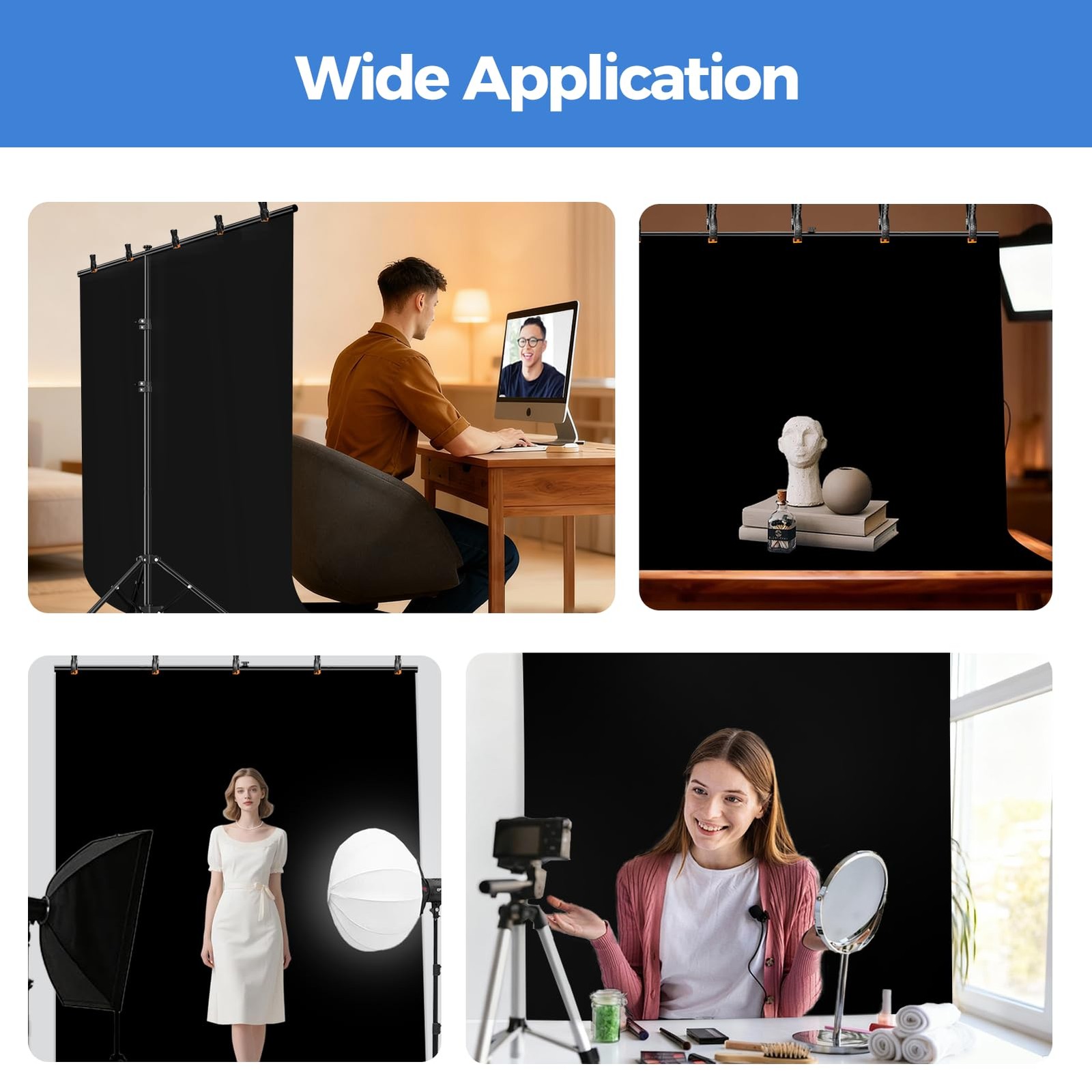 Black Photo Backdrop with Stand Kit 6.5x5ft, Photography Black Background Scr…