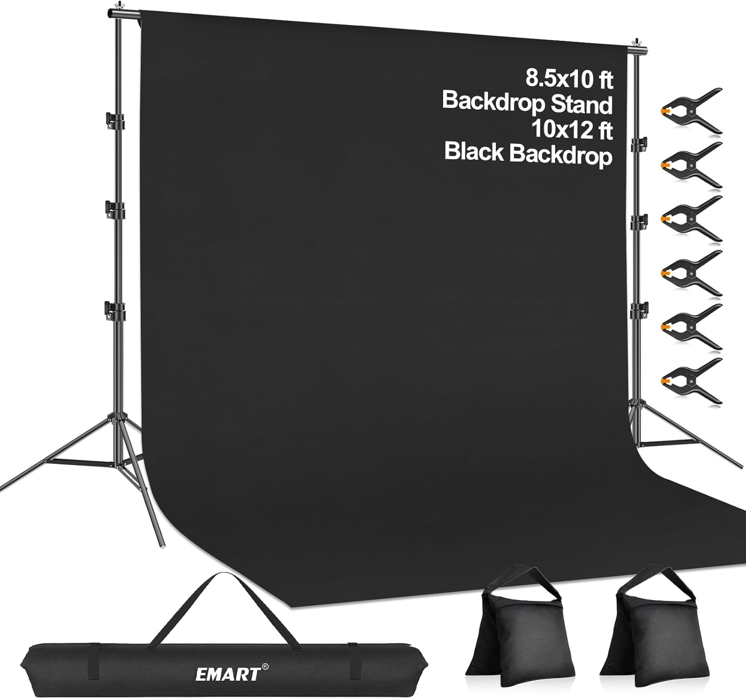 8.5 X 10 Ft Adjustable Photo Backdrop Stand Kit with 12 X 10 Ft Portable Black B