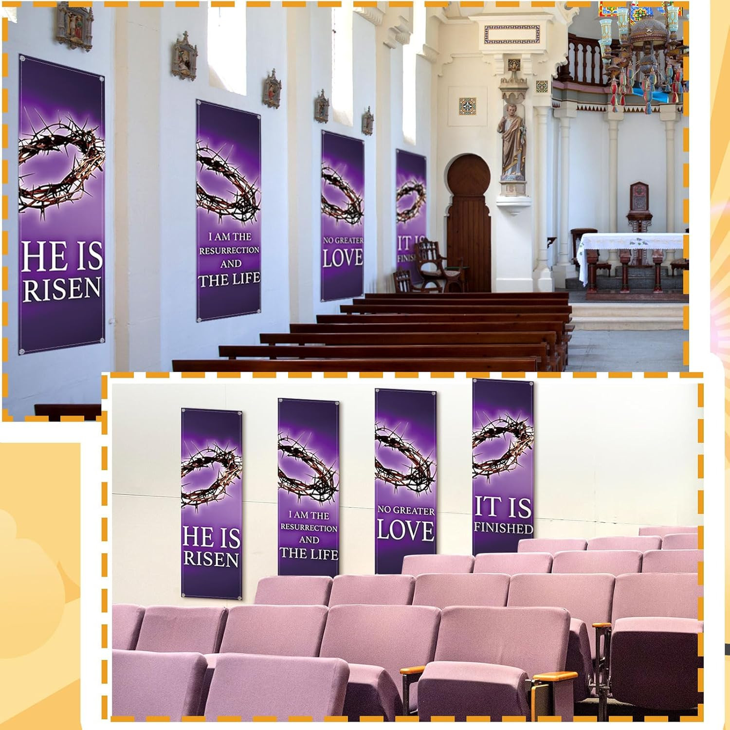 4 Pcs Easter Church Banners with Scripture Purple Easter Religious Banner for Sa