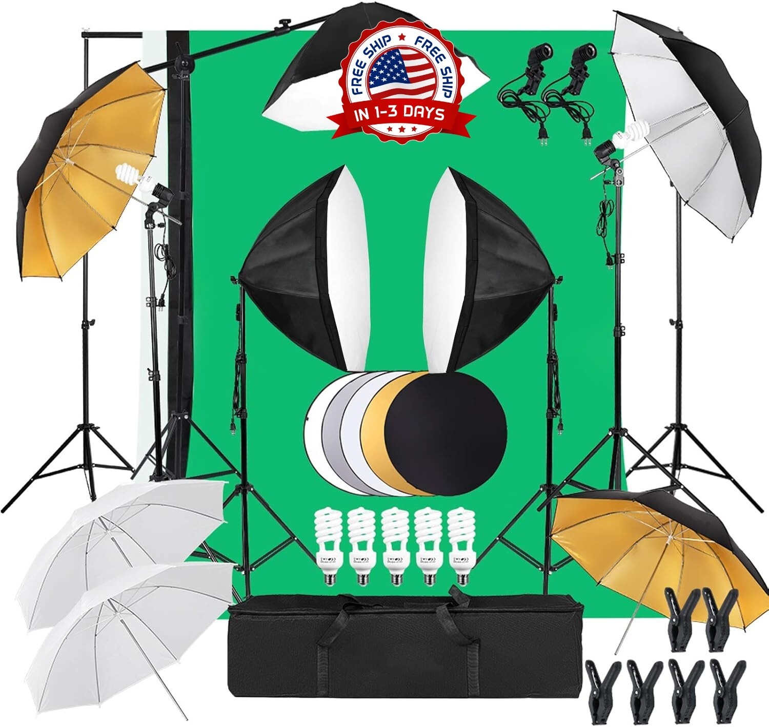 Kit de iluminación para fotografía con pantalla verde y soporte de fondo NEW US