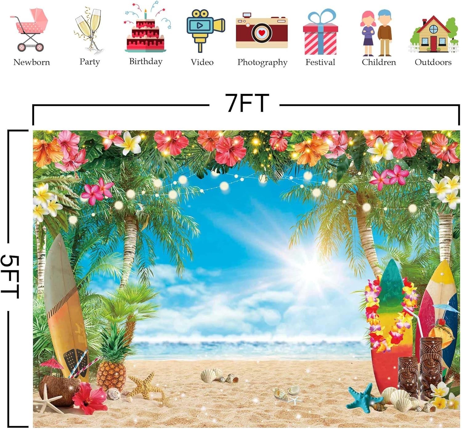 Durable 7x5FT Tropical Photography Background for Memorable Summer Events