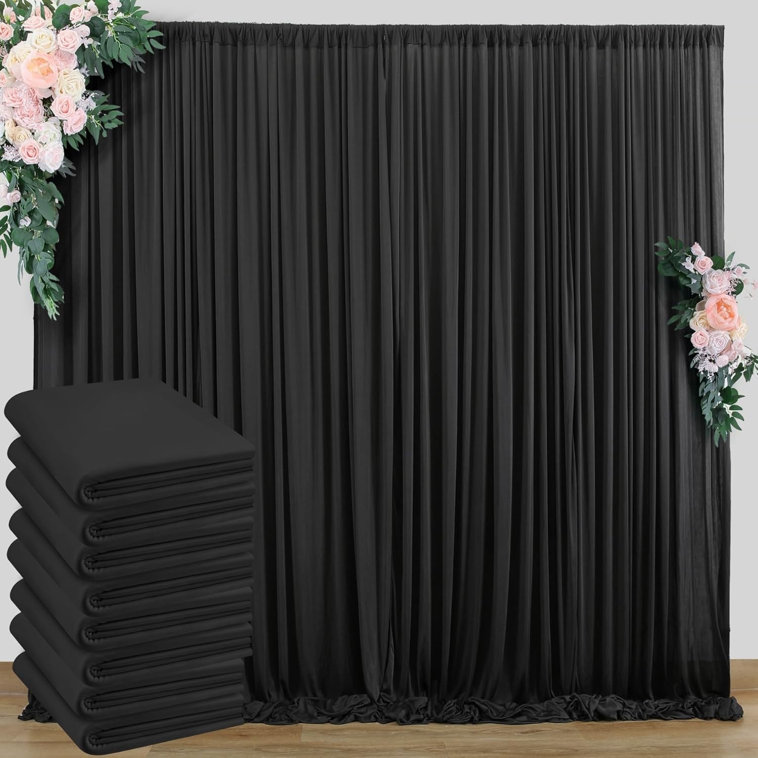 40x10ft Black Backdrop Curtain 8 Panels Wrinkle Free Party Stage Drapes