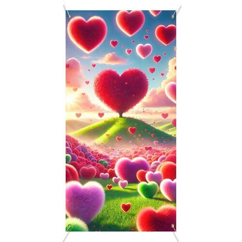 70×35 Backdrop Photo Background with Heart-Shaped Valentine’s Day Door Cover