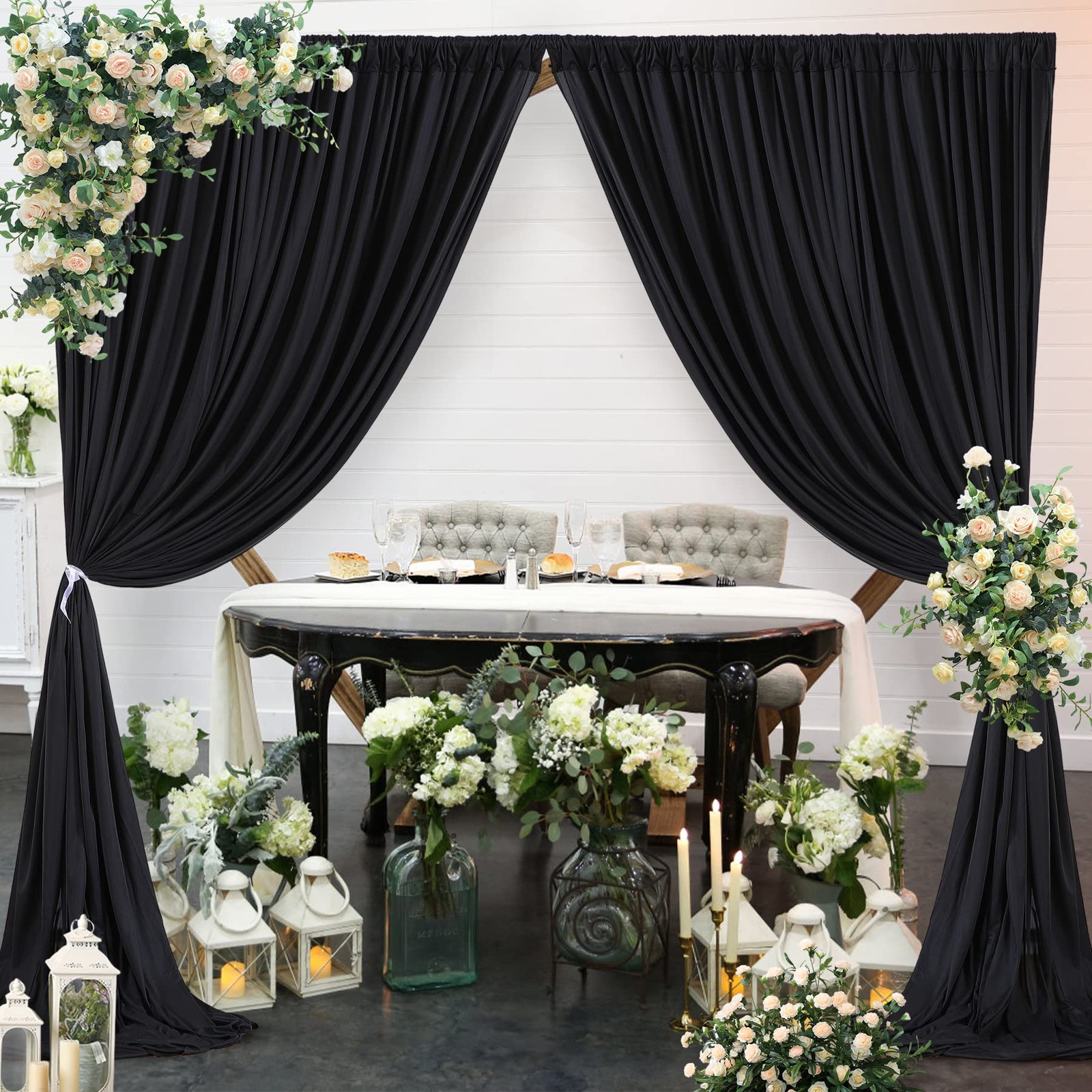 8x10FT Black Backdrop Curtains Wrinkle Free Polyester Photography 2 Panels
