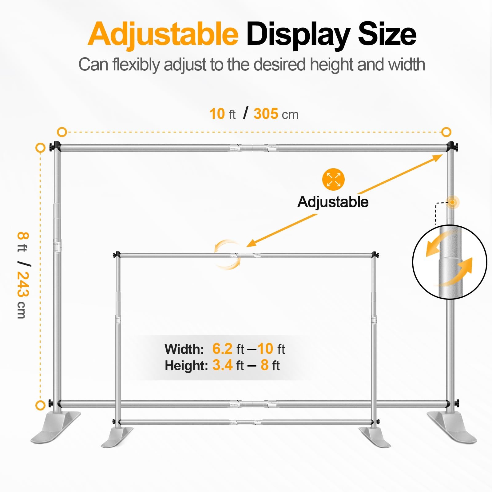 EMART 10×8 ft Heavy Duty Banner Backdrop Stand Kit Adjustable Frame for Step and