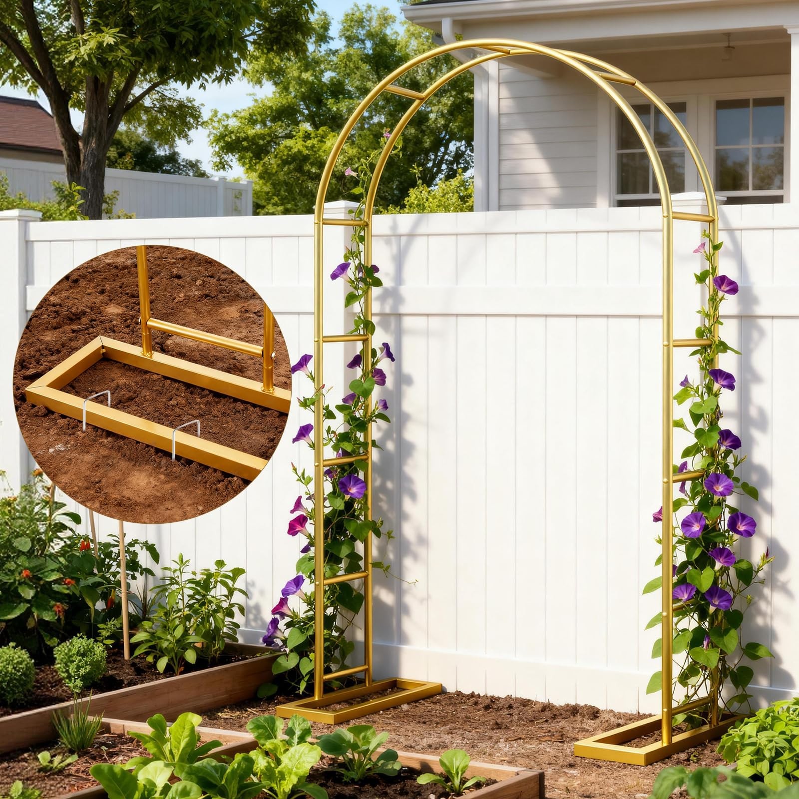 7.2FT Metal Wedding Arch Stand Gold Square Arched Backdrop Frame Metal Pergol…