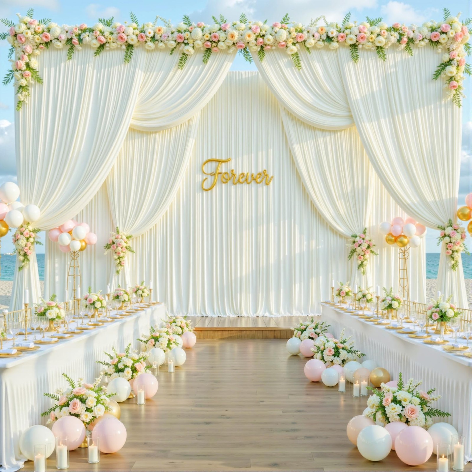 20ft x 10ft Free Ivory Wedding Backdrop Curtains for Party Bridal Shower Rece…