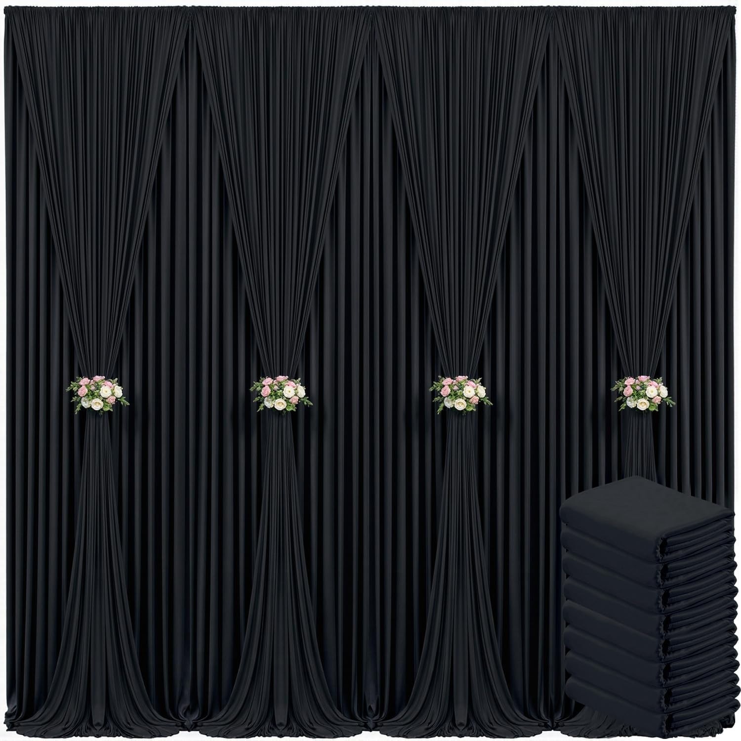Wrinkle-Free Black Backdrop Drapes 8 Panels – Ideal for Weddings & Parties