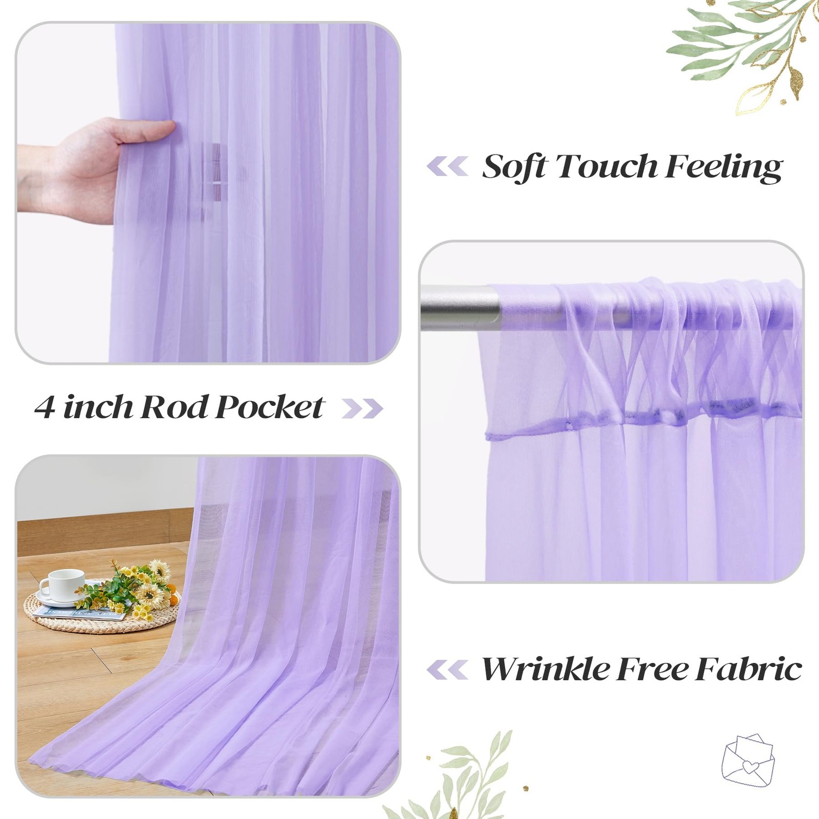 10ft x 8ft Purple Backdrop Curtain with Lights String for Parties, Sheer Tull…