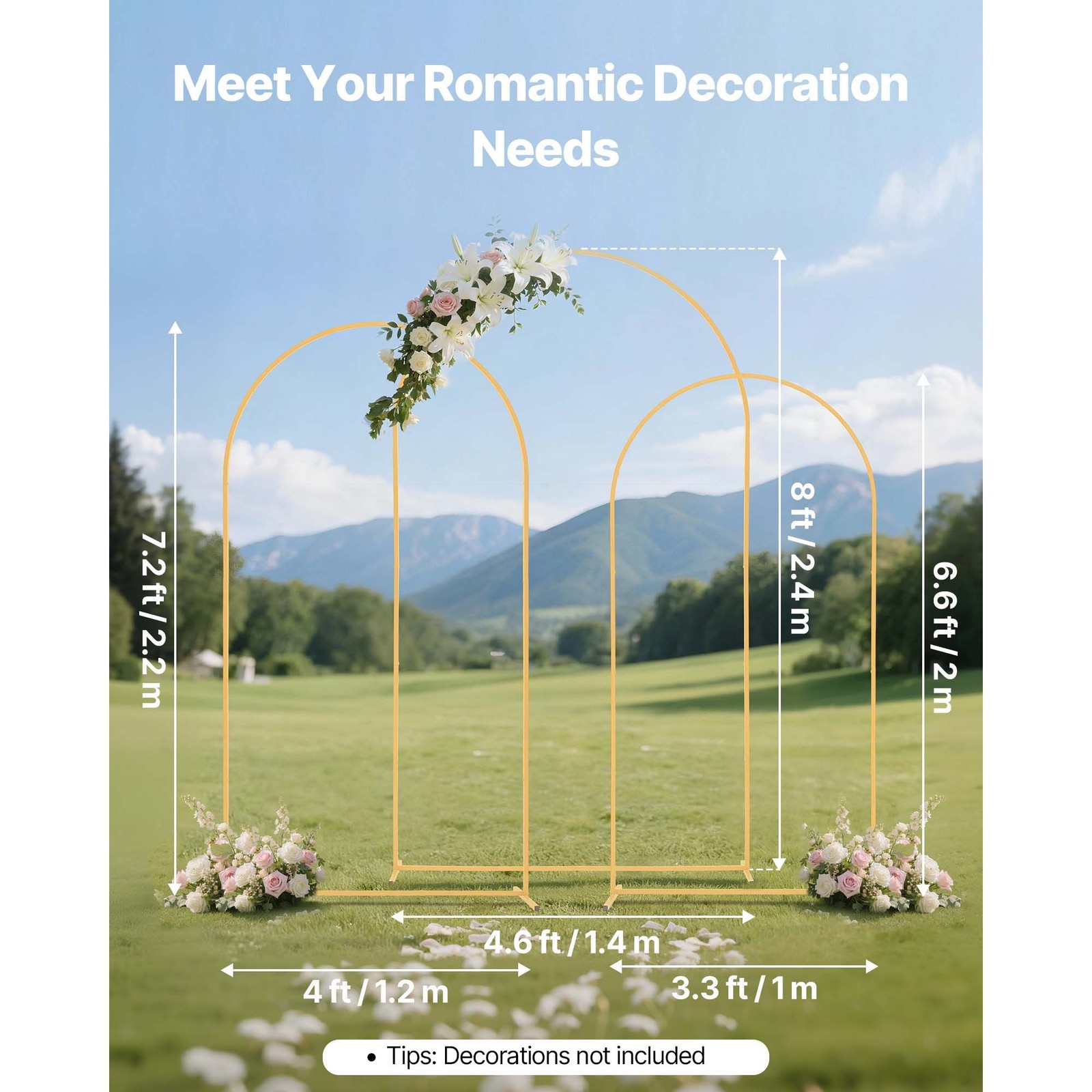 Arch Backdrop Stand Set: 3 Gold Steel Arches, Easy Setup, Weather-Resistant