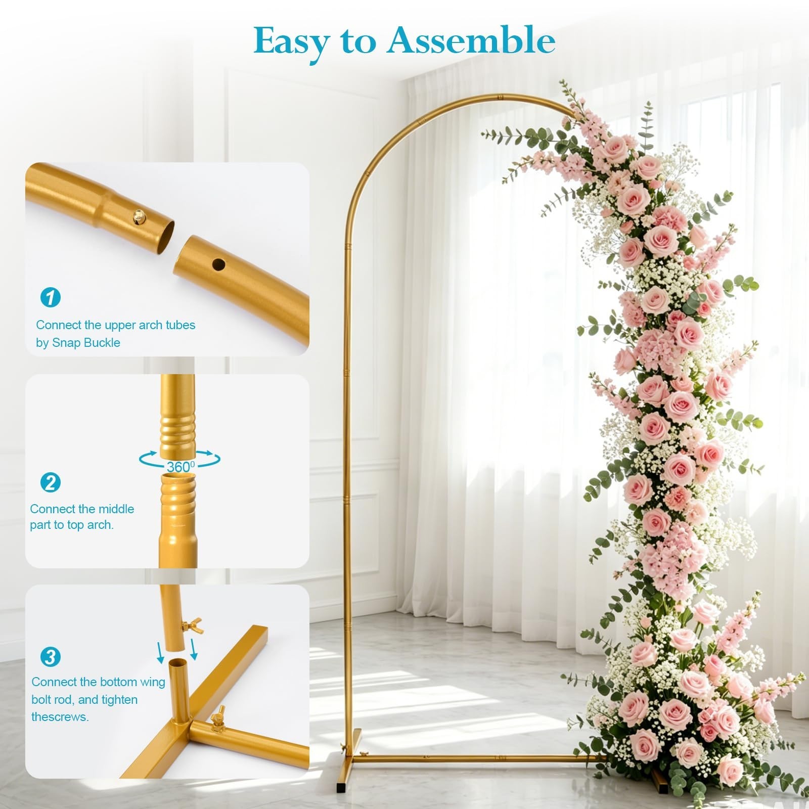6.6 FT Metal Arch Stand – Gold Wedding Backdrop, Balloon Display for Parties, Ba