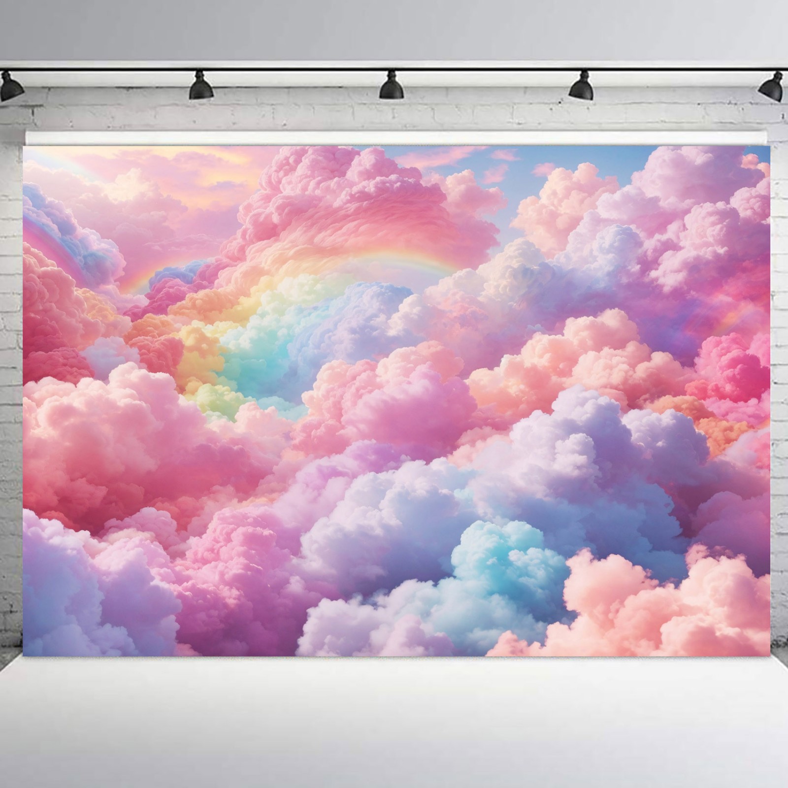 10x8ft Pastel Rainbow Cloud Backdrop Colorful Cloud Background for Photography