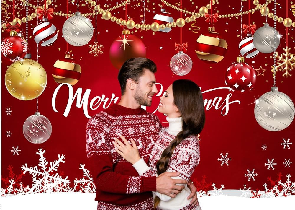 CHAIYA 7x5ft Red Christmas Backdrop Merry Party 7′x5′,