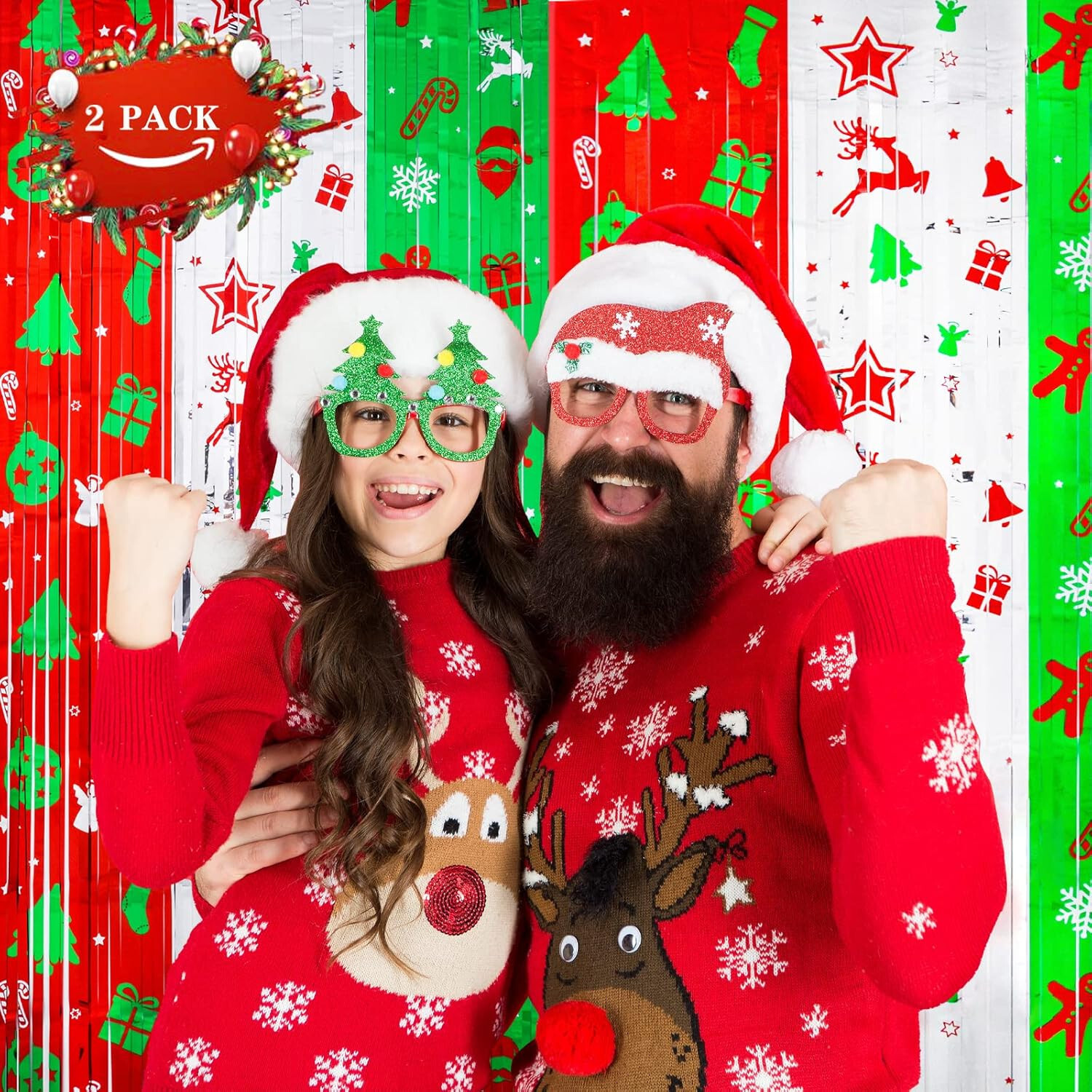 LOLStar Christmas Party Decoration – 4 Pack Christmas Themed Pattern Foil Fring