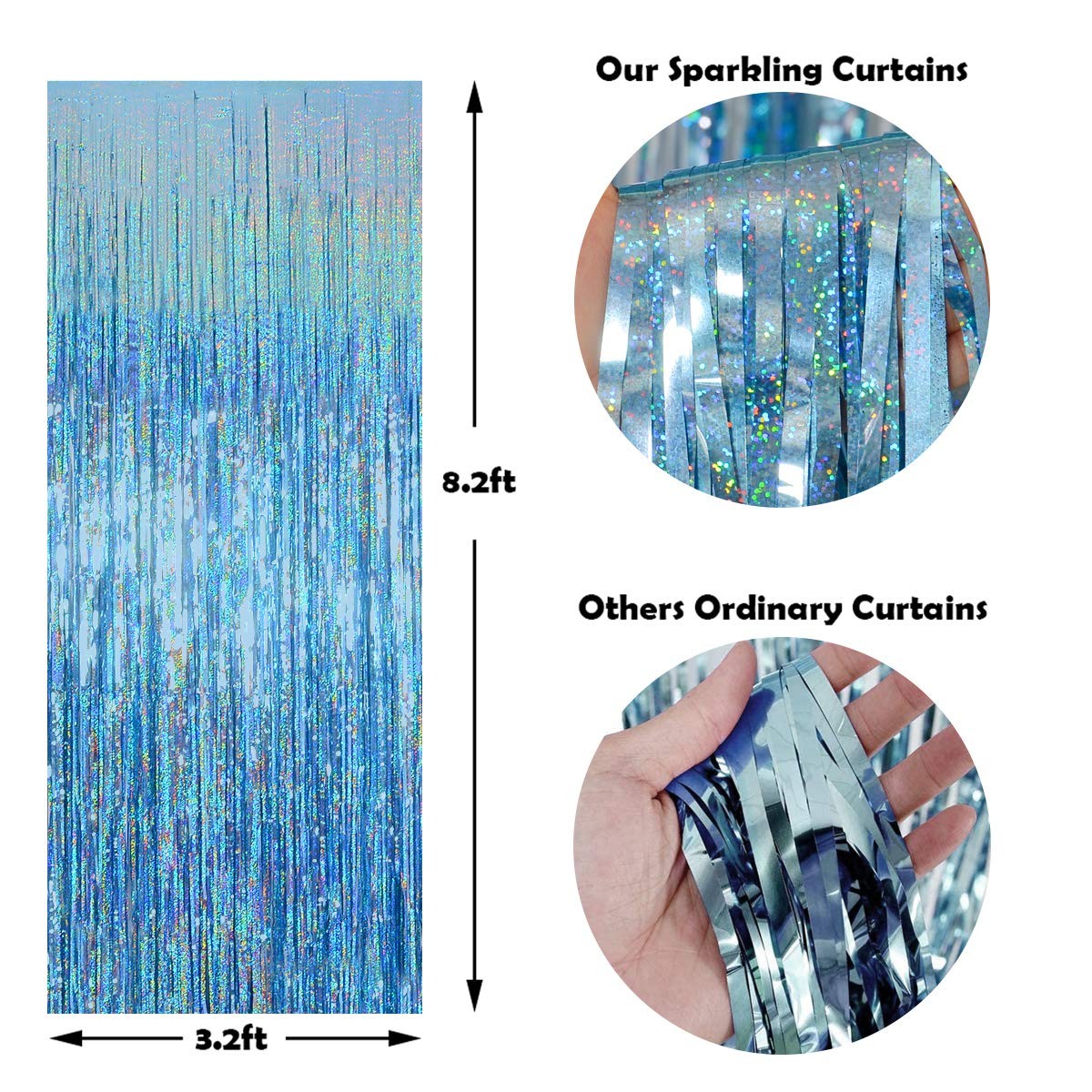 3 Pack 3.2 x 8.2 Ft Foil Fringe Curtain Light Blue Easter Decorations Backdrop