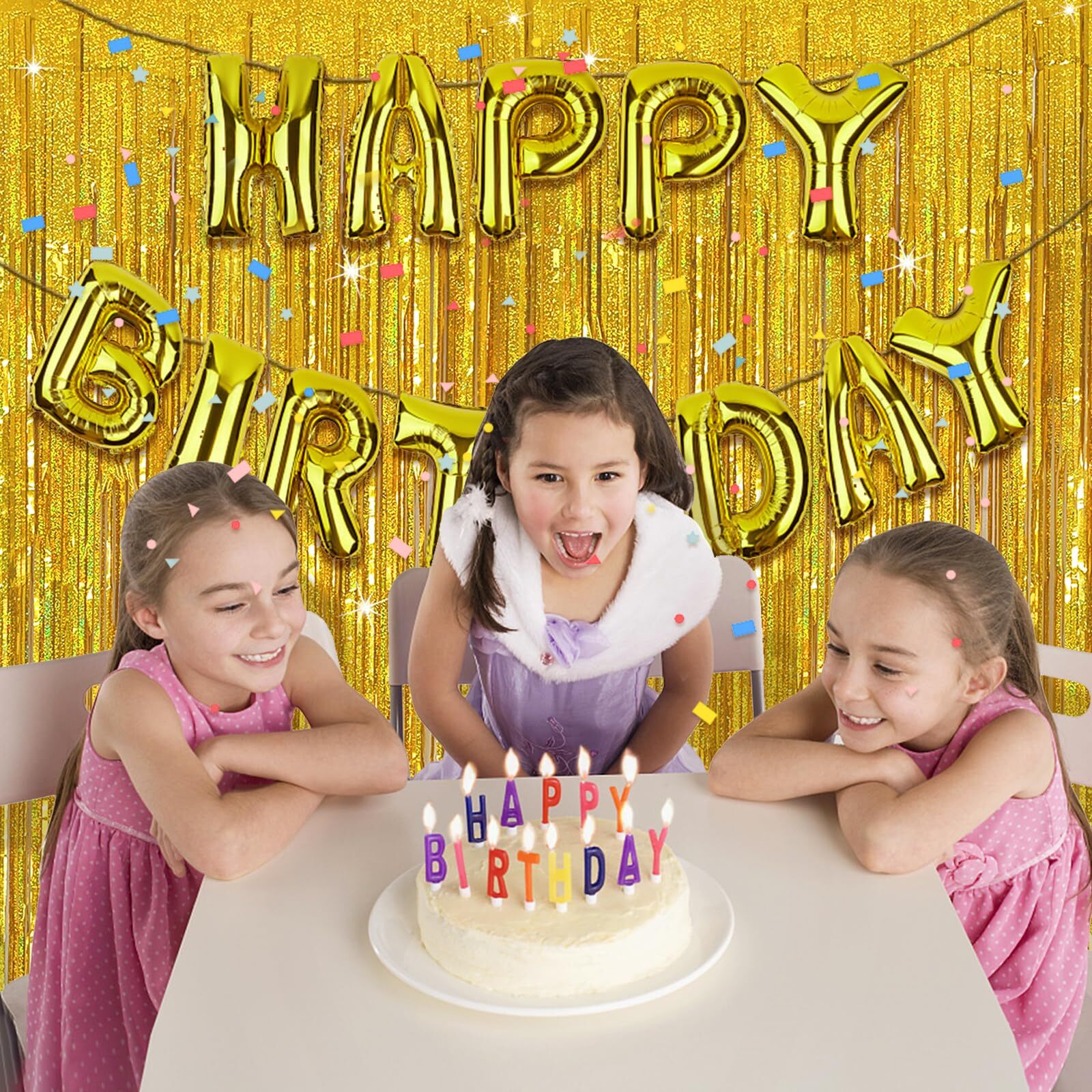 2 Packs Gold Tinsel Curtain Birthday Party Decorations Foil Fringe Decor