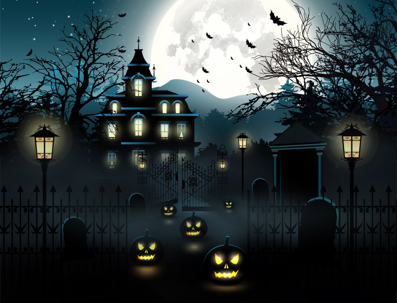 10x8ft Pumpkin Gothic Haunted House Halloween Vinyl Backdrop Photo Background