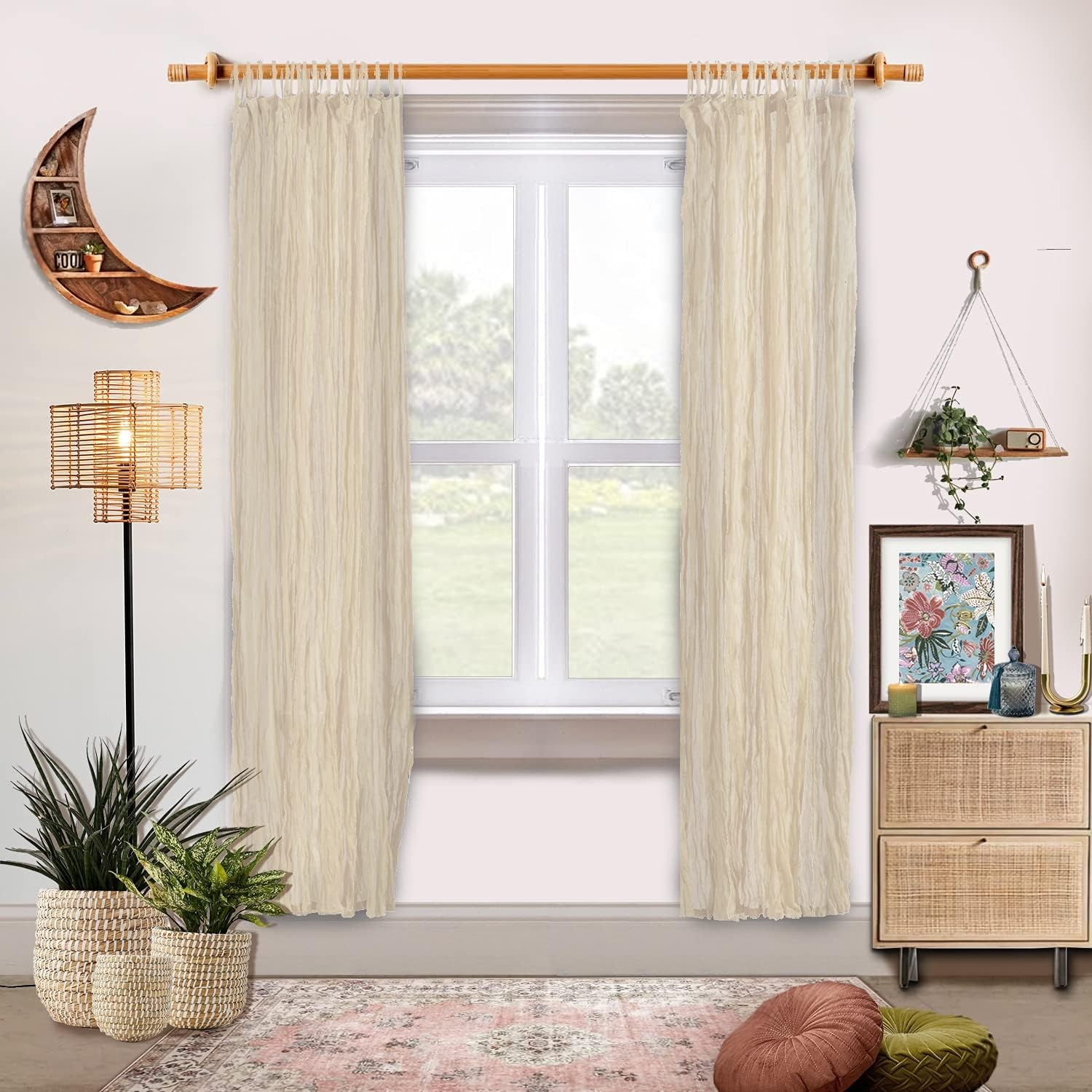 Crinkle Sheer Curtains 84 inch Long 2 Panels Set Light Filtering Rod Pocket C…