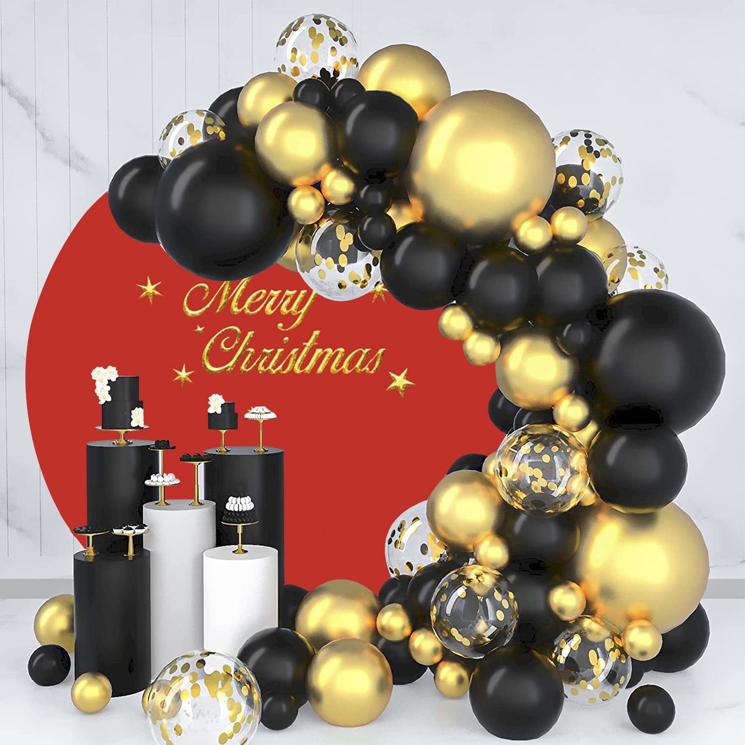 Christmas Round Backdrop Cover for Photography 7.2ft Merry Christmas Red Circ…