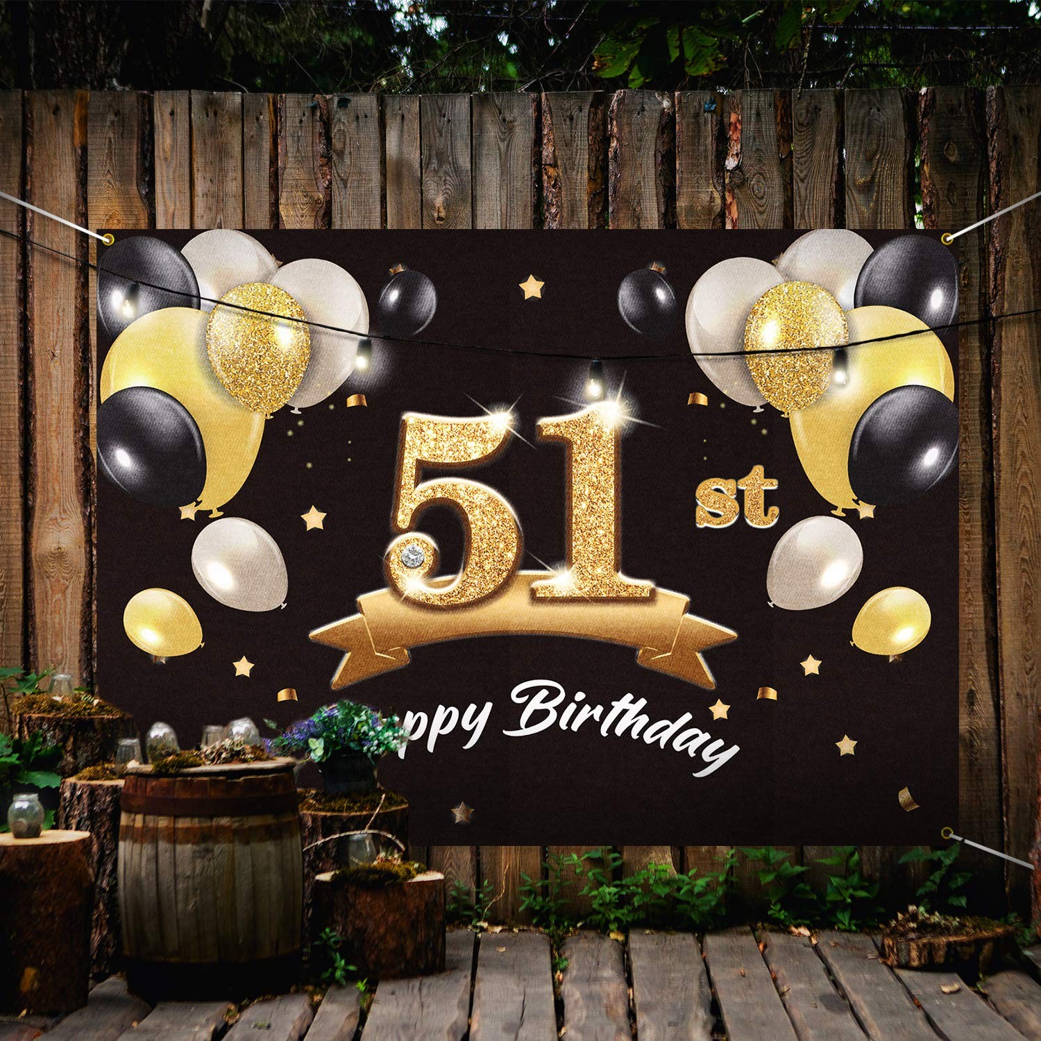 Happy 51st Birthday Banner Backdrop – 51 Birthday Party Decoration Supplies f…