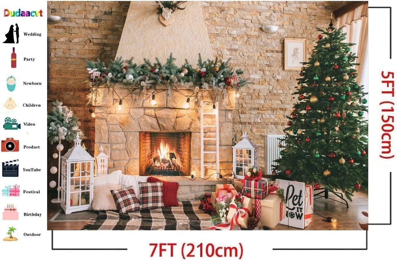 7x5ft Christmas Fireplace Theme Backdrop Christmas Photography Backdrop Merry…