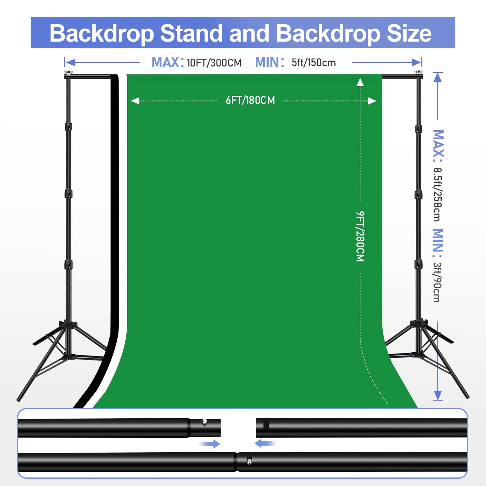 EMART Photo Video Studio Backdrop Stand Kit, 8.5x10ft Adjustable Photography Gre