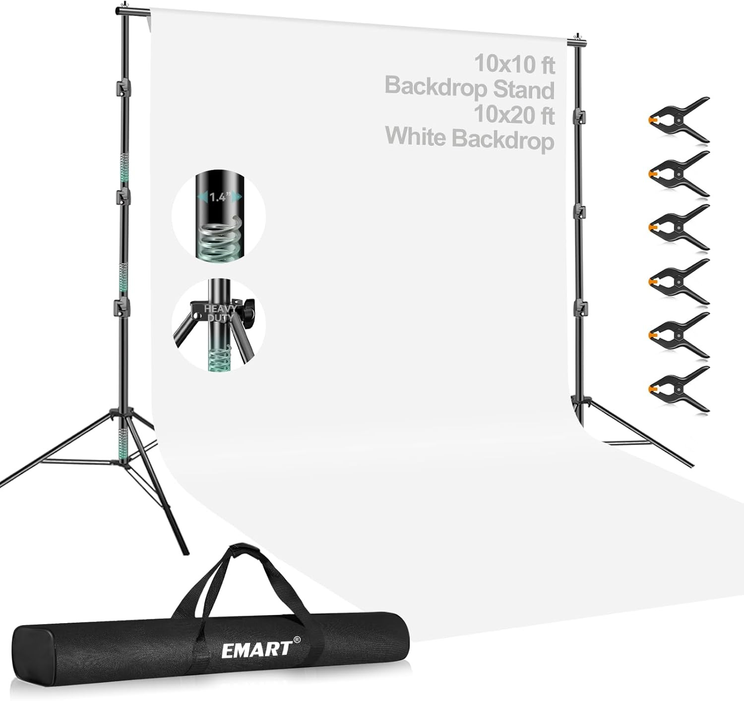 Portable Photography Backdrop Stand Kit 10 X 10 Ft with 10 X 20 Ft White Backdro