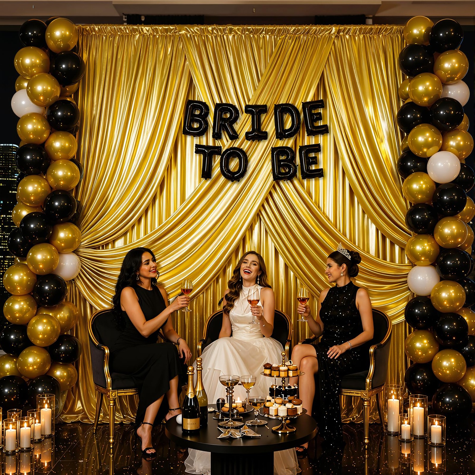 40x10ft Dark Gold Glitter Backdrop Curtain for W5 x H10′(8 Panels),