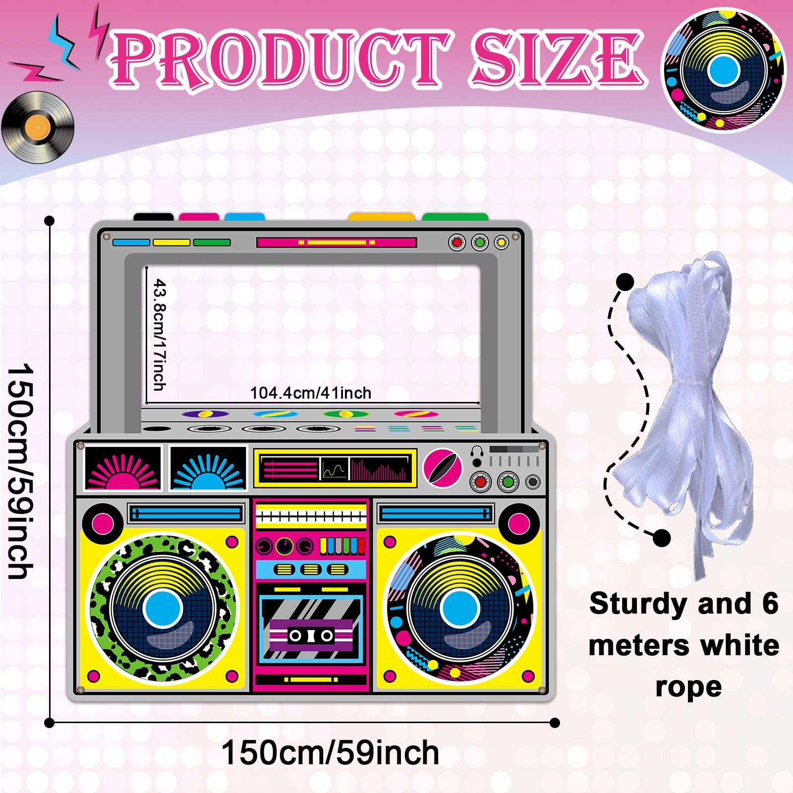 Fabric Radio Boombox Photo Booth Props for 90s 80s 59 x 59 inches, Multicolor