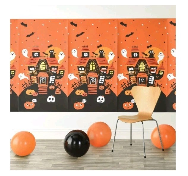 New-Halloween Backdrop Orange Moon Night Graveyard Halloween Banner Spooky House