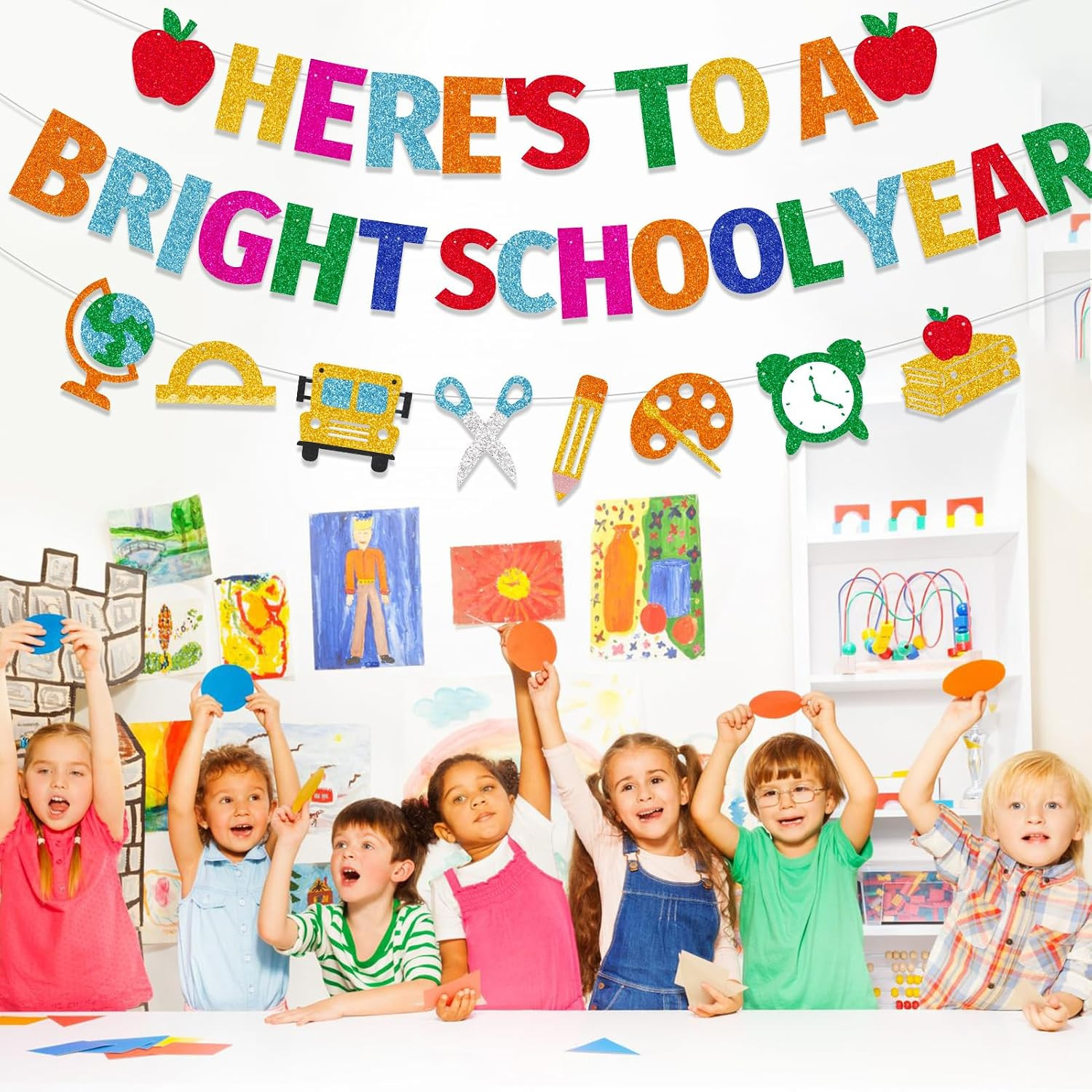 Here’S to a Bright School Year Banner,Back to School Garland Banner for First Da