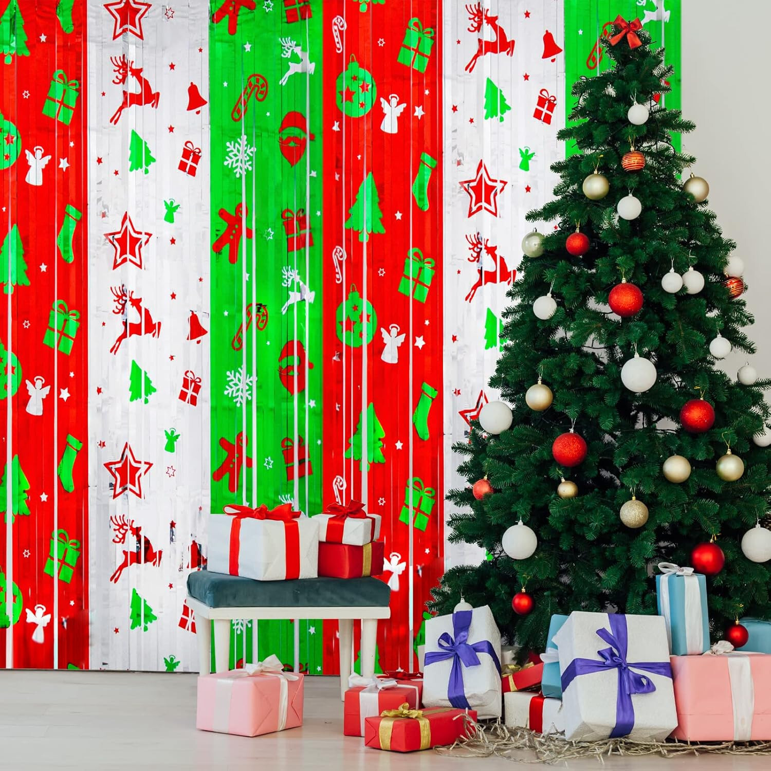 LOLStar Christmas Party Decoration – 4 Pack Christmas Themed Pattern Foil Fring