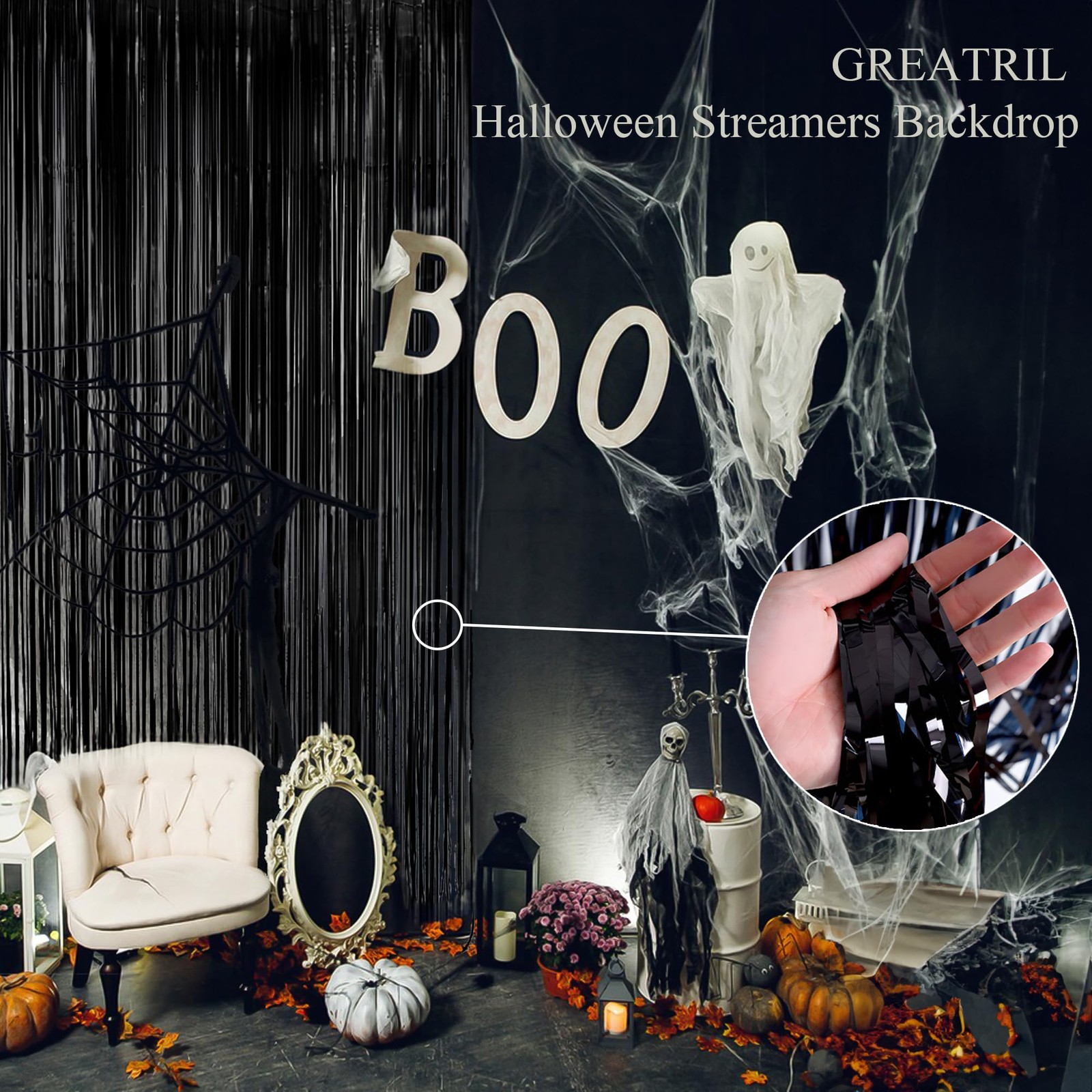 2 PCS Black Tinsel Backdrop Curtain Party Streamers Halloween Decorations