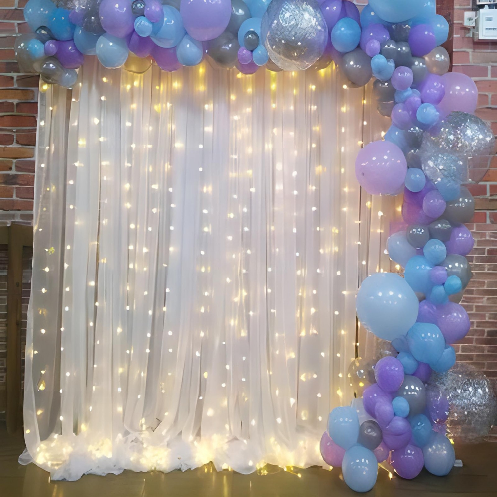 10×10ft White Tulle Backdrop Curtain with Lights String for Parites, Sheer Cu…