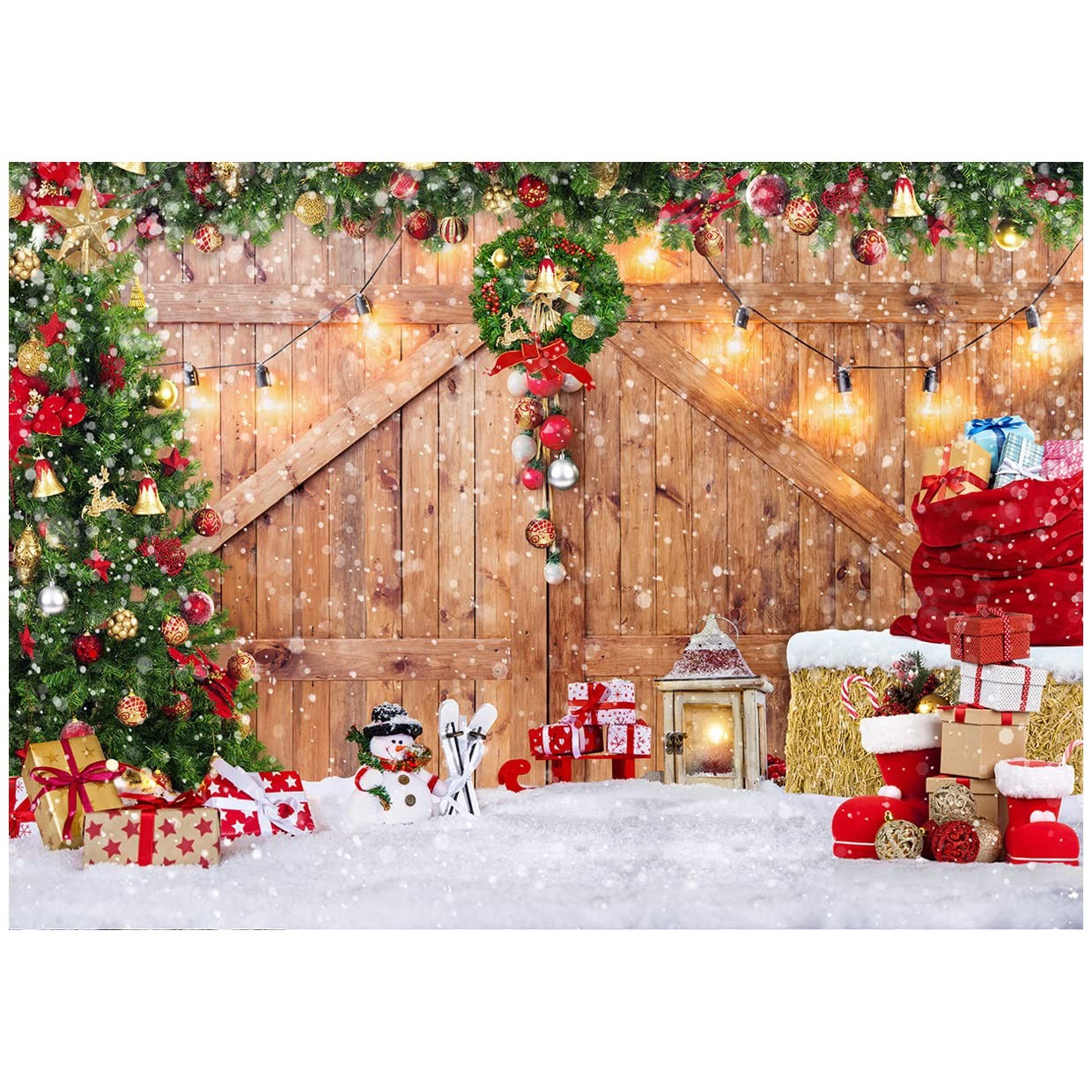 Rustic Christmas Barn Wood Backdrop for Holiday Photography 7X5Ft