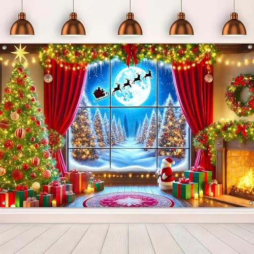 Merry Christmas Backdrop 71×43 Inch Winter Forest Decor Banner #08