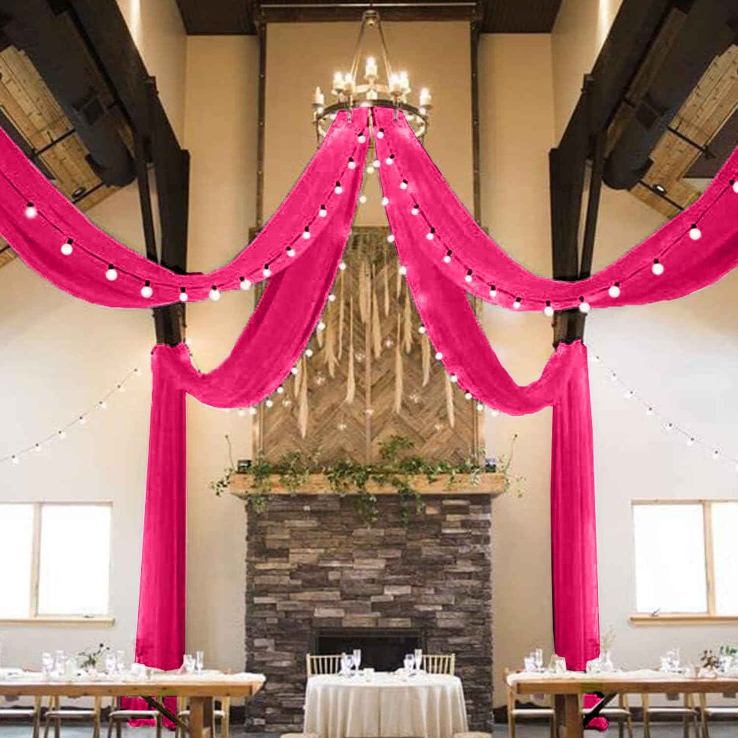 MODFUNS Wedding Ceiling Draping Hot Pink 60″W x 360″L (Pack of 4), Fuchsia
