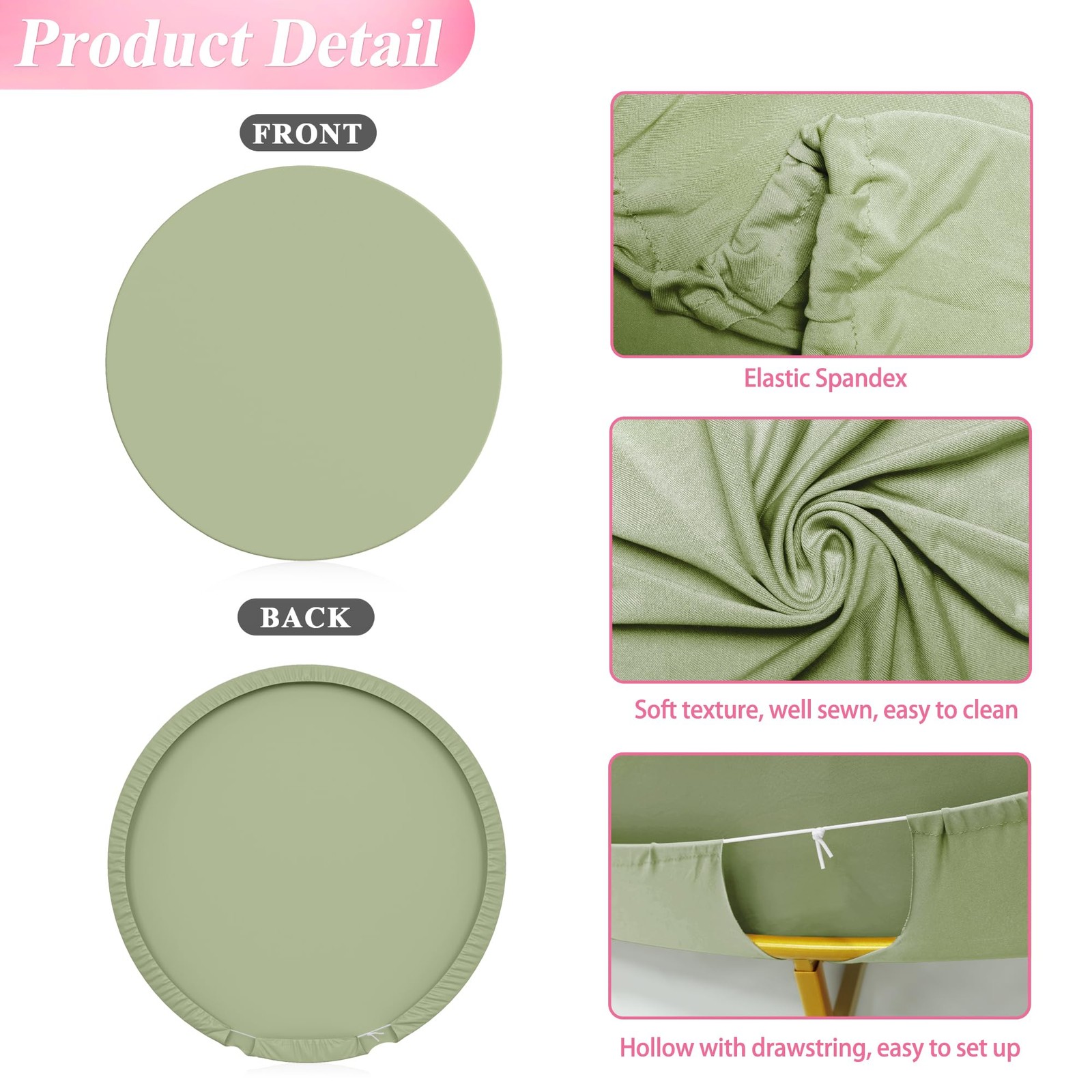 Sage Green Round Backdrop Cover for Wedding, Birthday, Baby Shower Decor