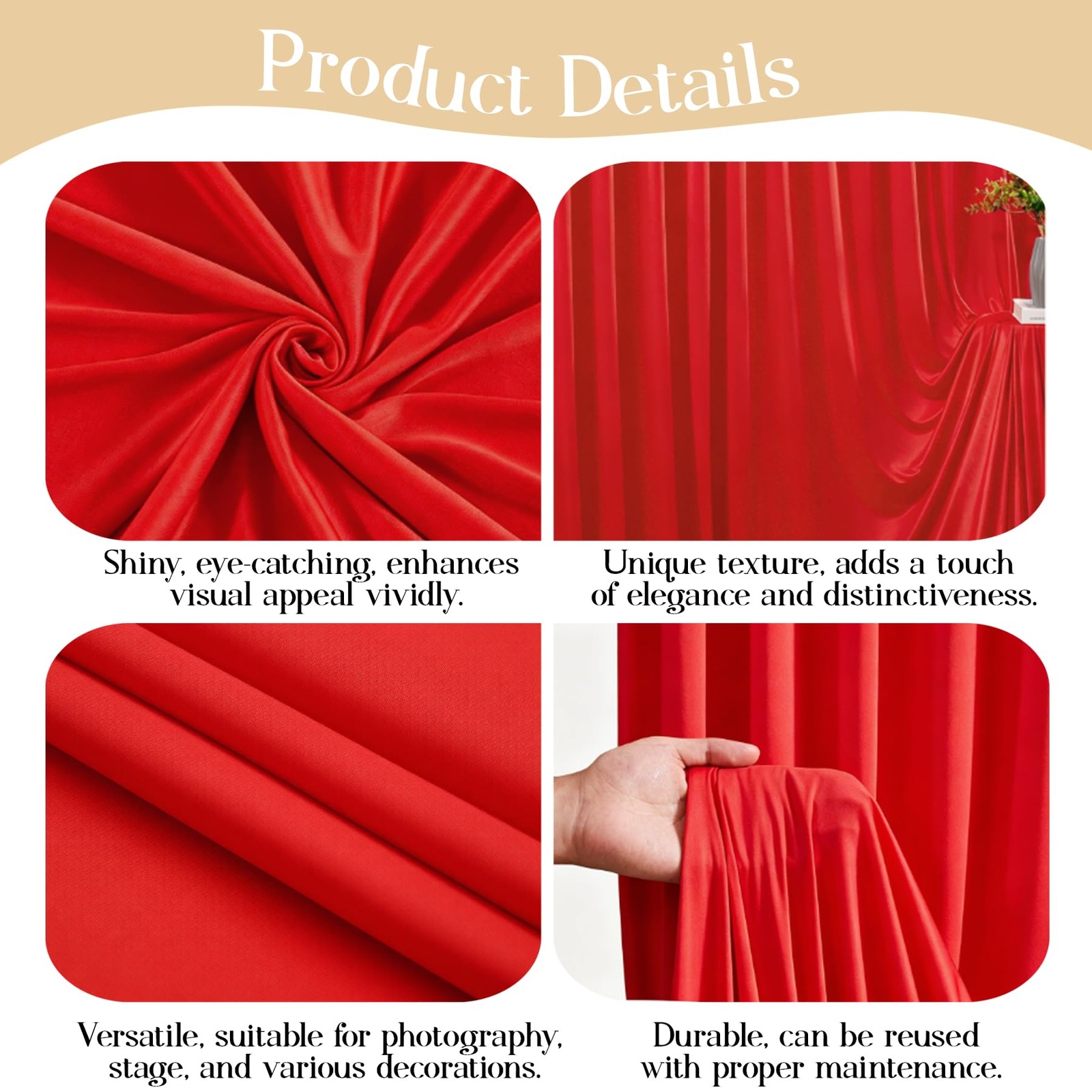 Red Backdrop Curtains Wedding Party Drapes For Bridal Photo Fabric 5×12 FT