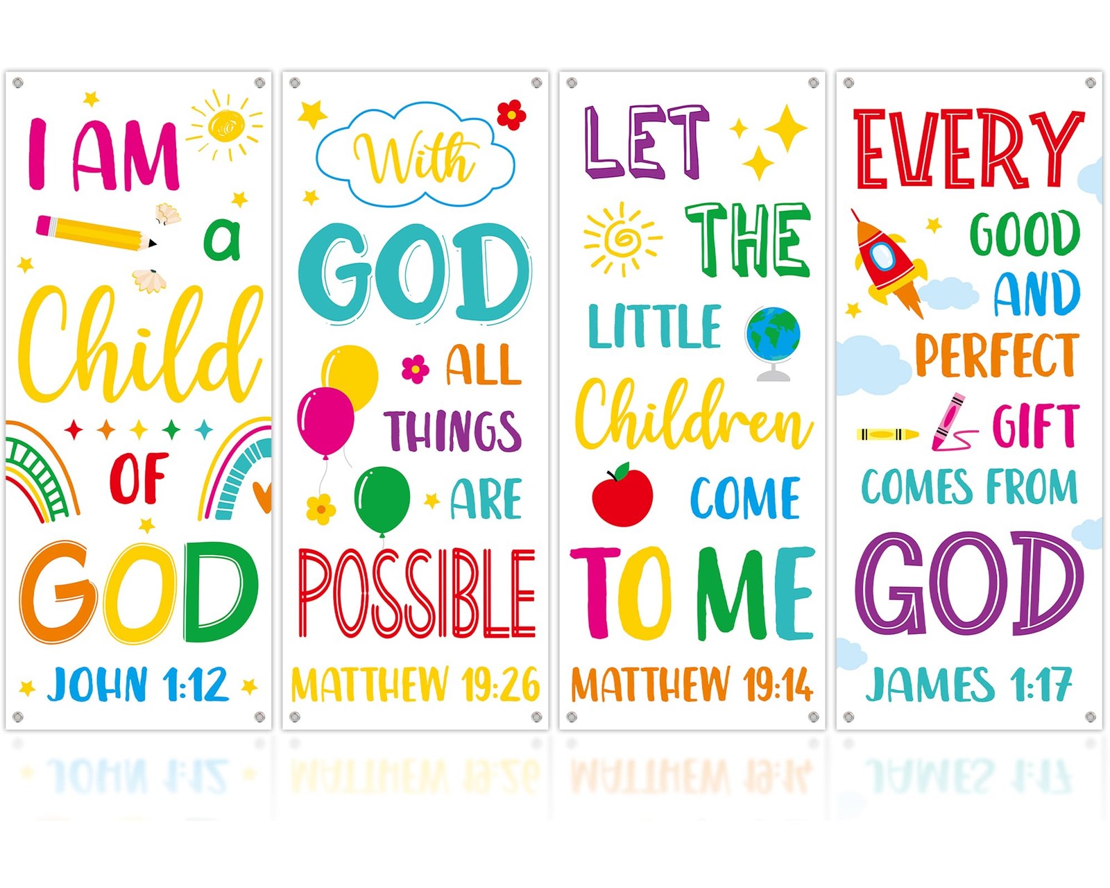 4PCS Church Banners Scripture Religious Bible Verse Backdrops Kids Christian