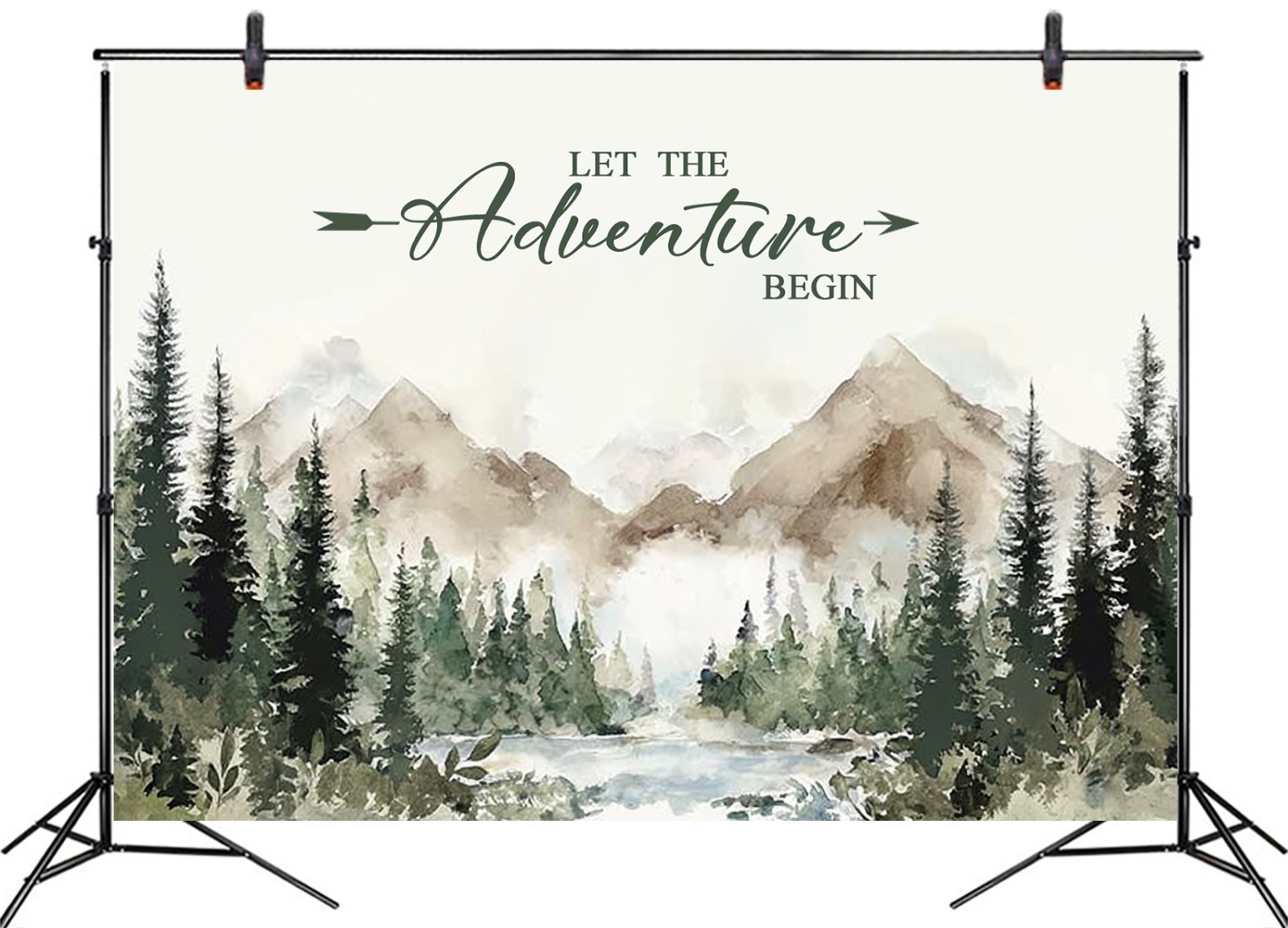 10x8ft Adventure Awaits Baby Shower Backdrop Mountain Woodland Photo Background