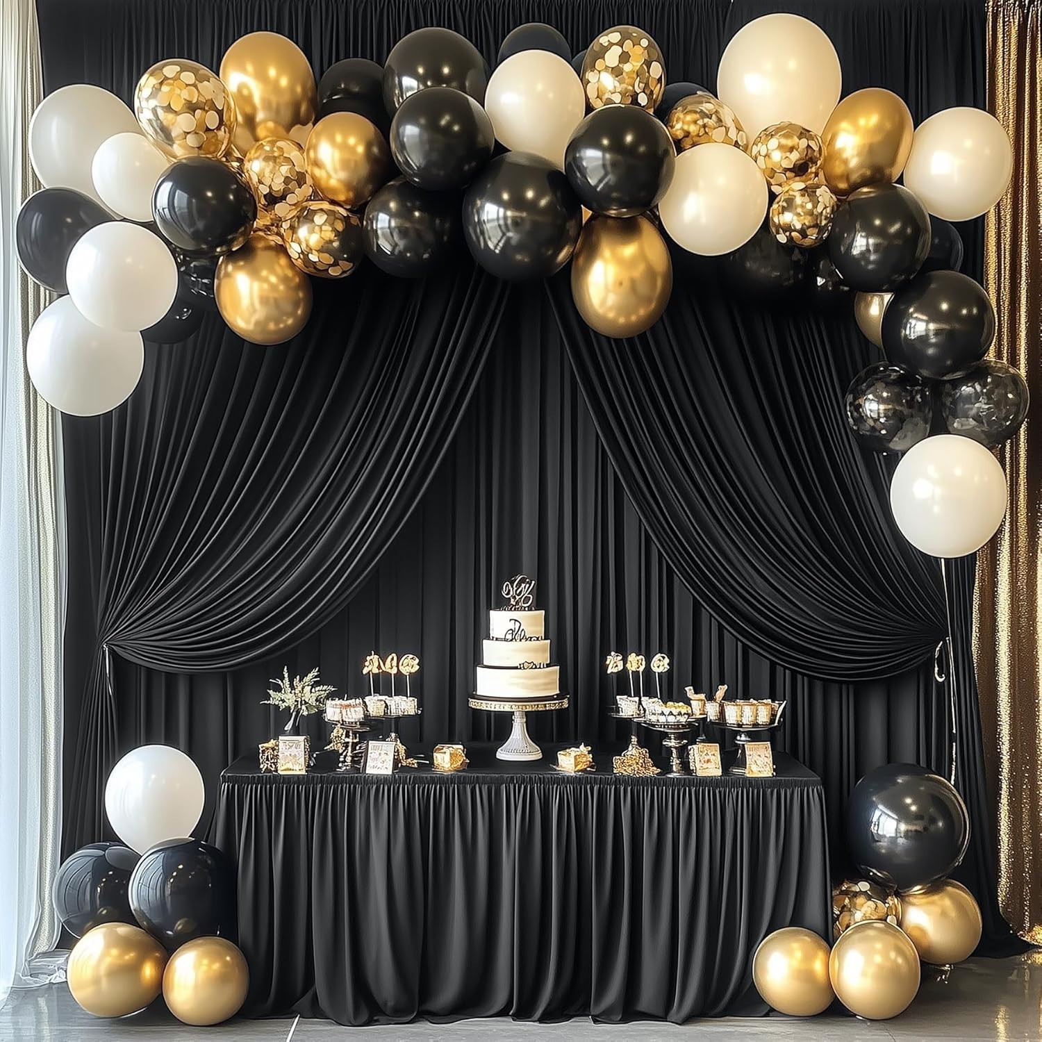 20ft x 10ft Wrinkle Free Black Backdrop Curtains for Parties, 4 Panels 5x10ft…