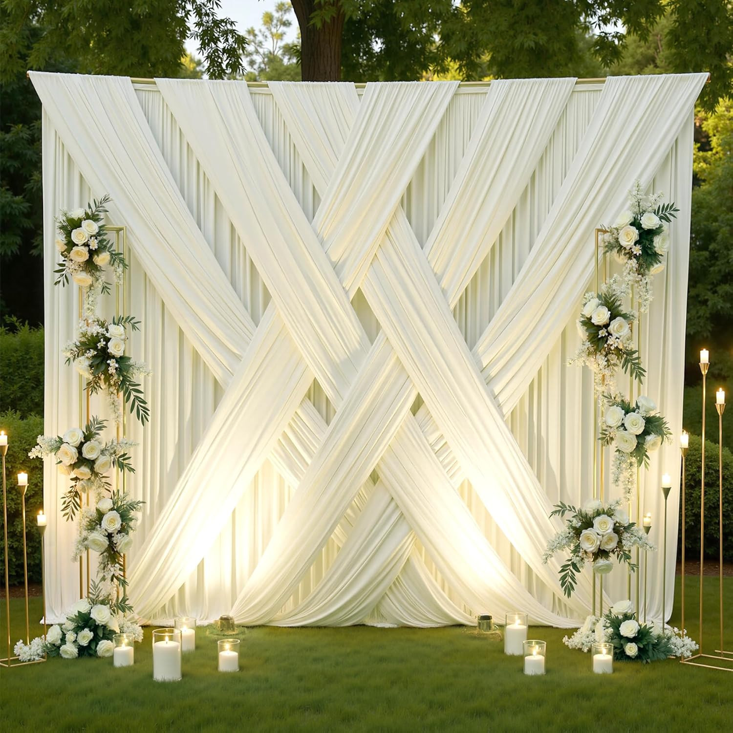30Ft×12Ft Ivory Backdrop Curtain for Wedding Parties, 6 Panels Wrinkle Free Poly