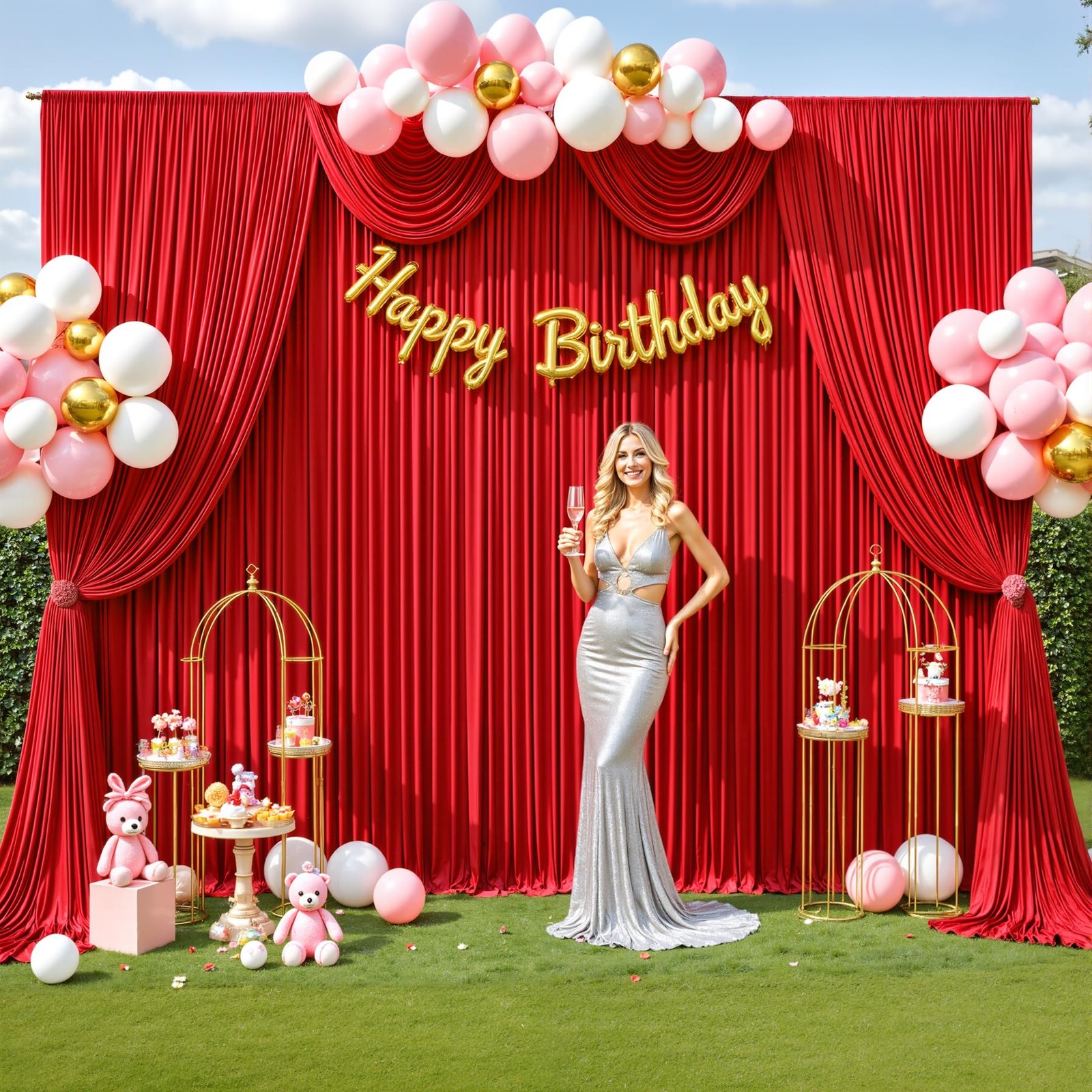 20ft x 12ft Red Backdrop Curtains Wrinkle Free Wedding Party Drapes Cloth Set